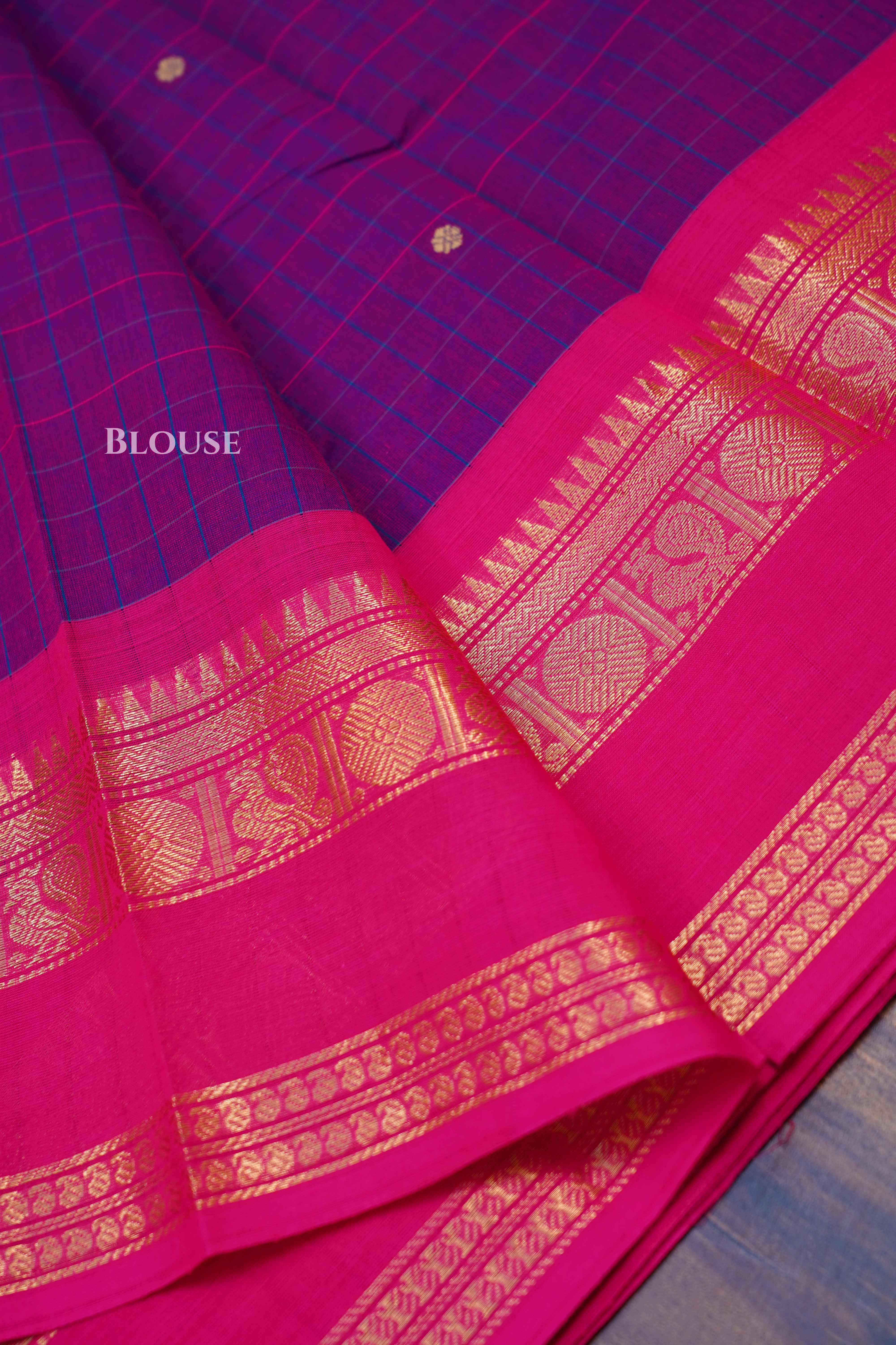 Purple With Pink And Blue Kanchi Cotton Saree