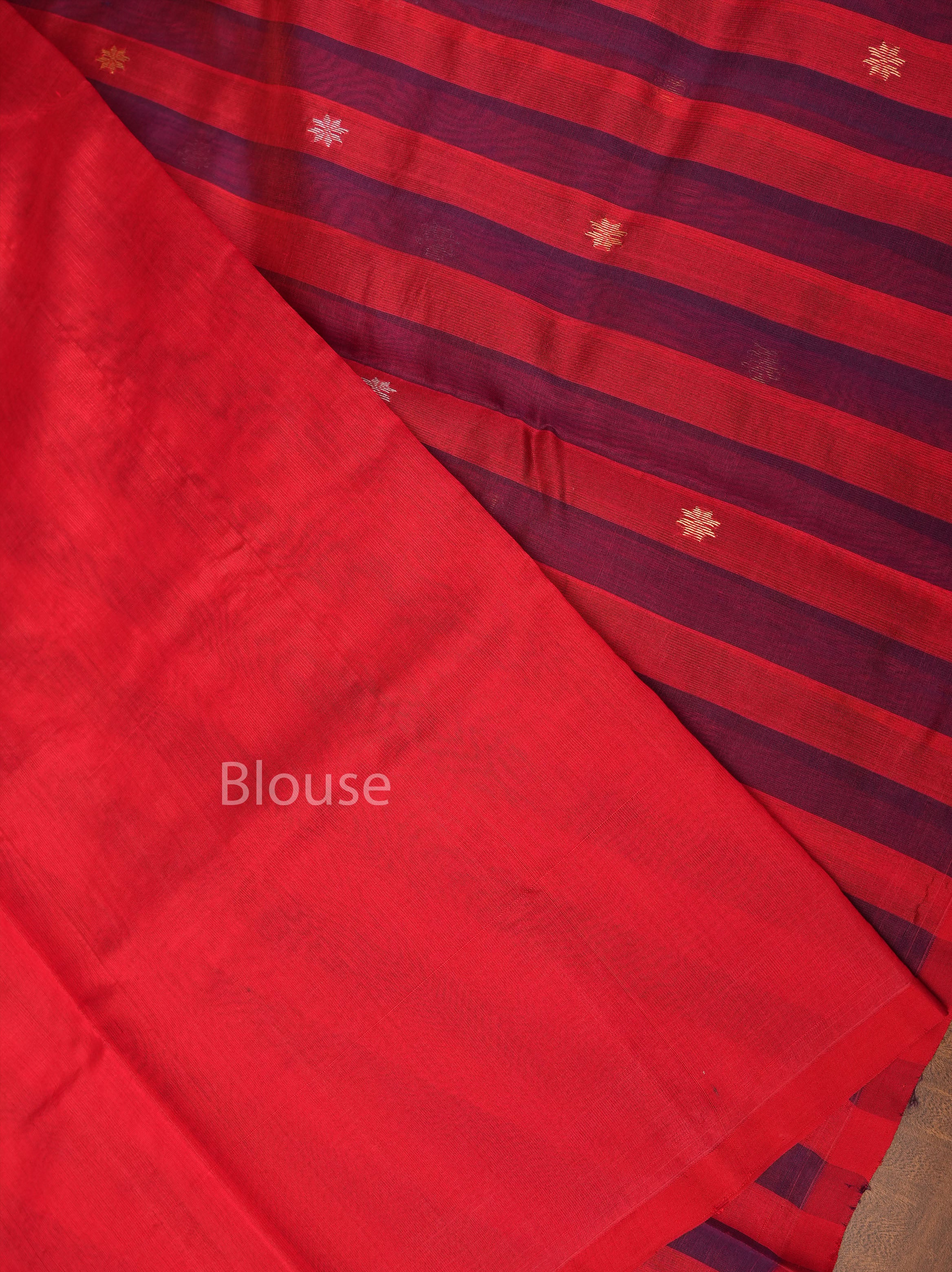 Red With Blue Chanderi Silk Saree