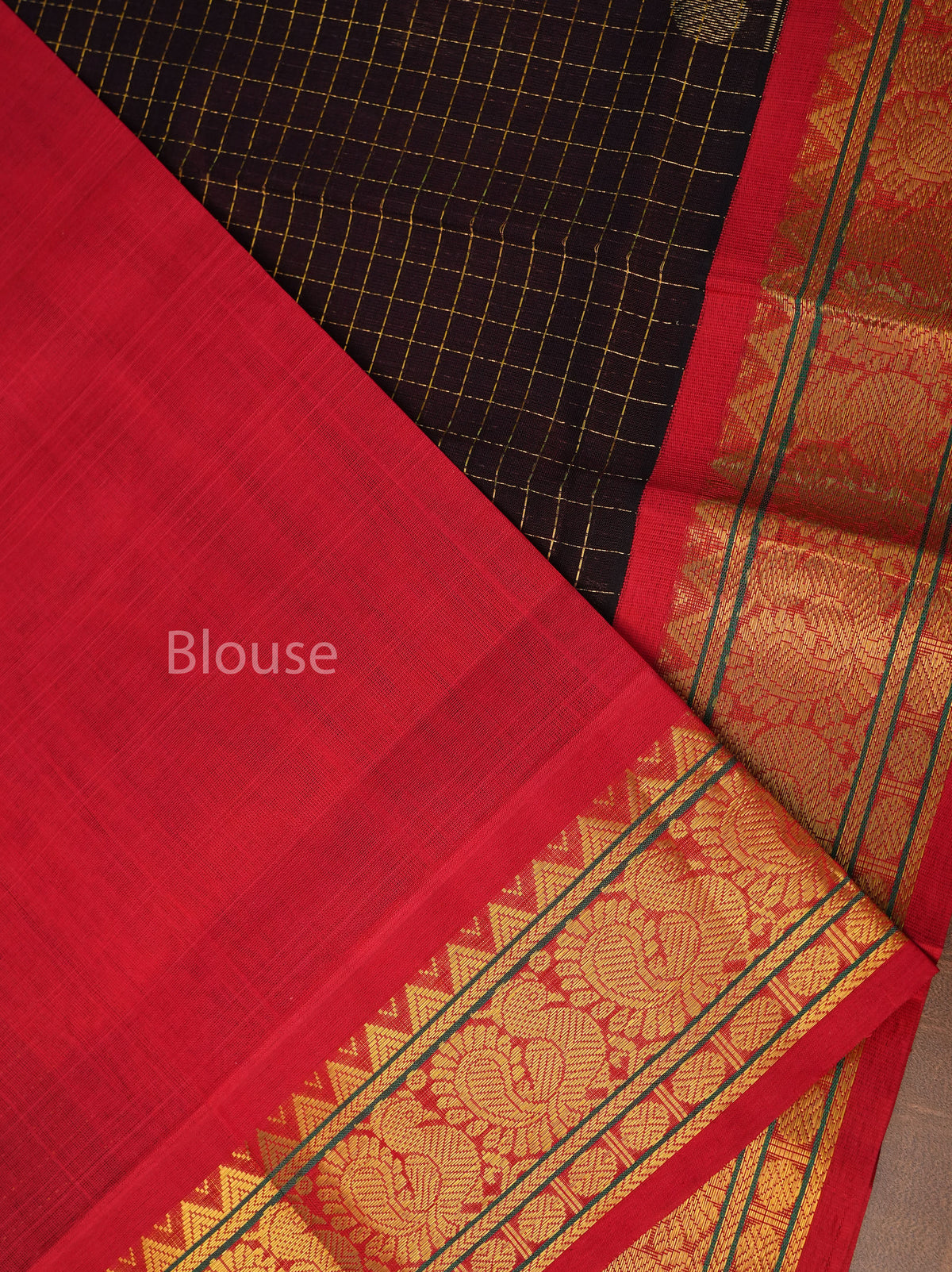Coffe Powder Brown With Red Pure Silk Cotton Saree