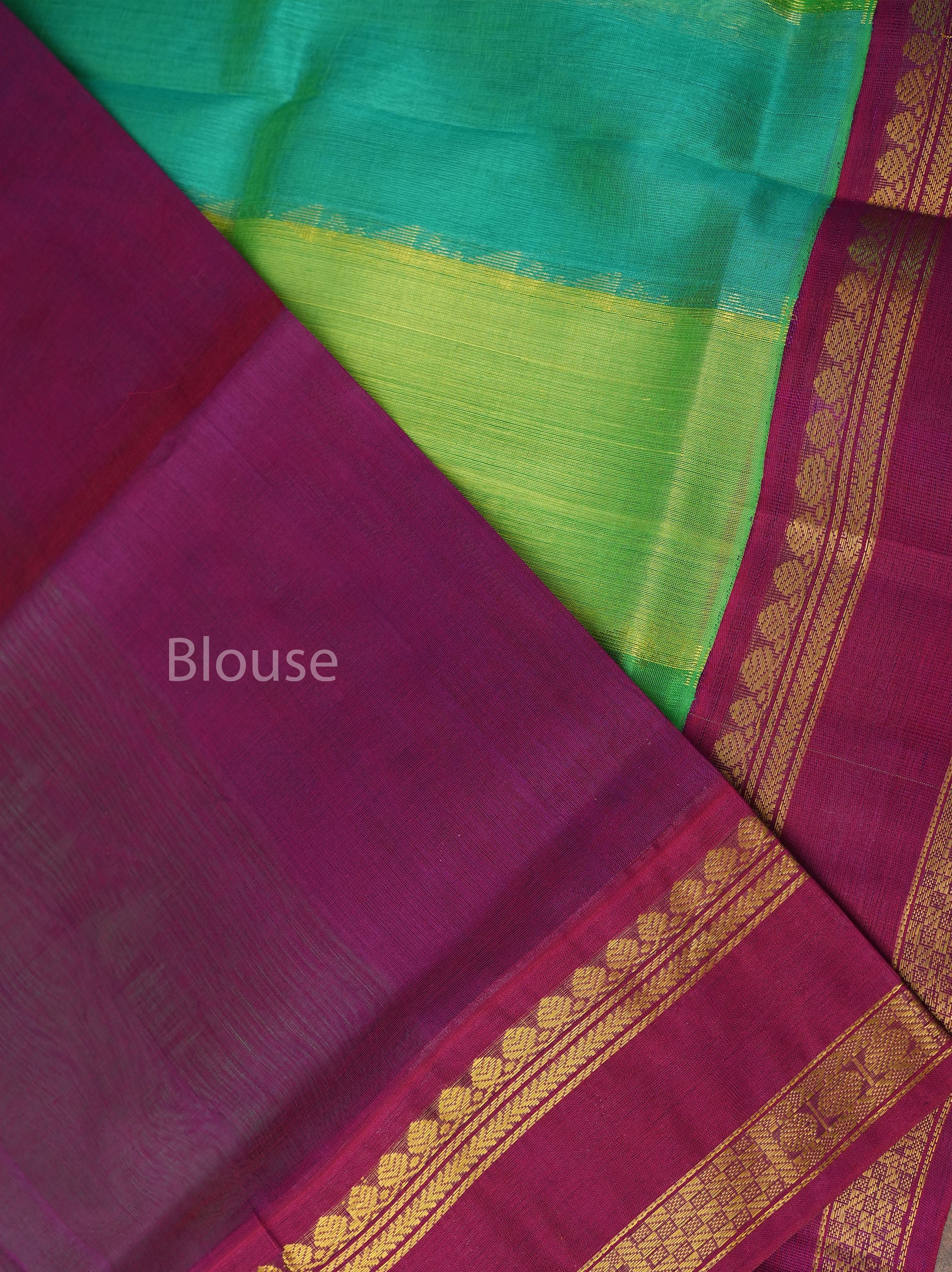 Multicolor With Purple Gap Border Pure Silk Cotton Saree