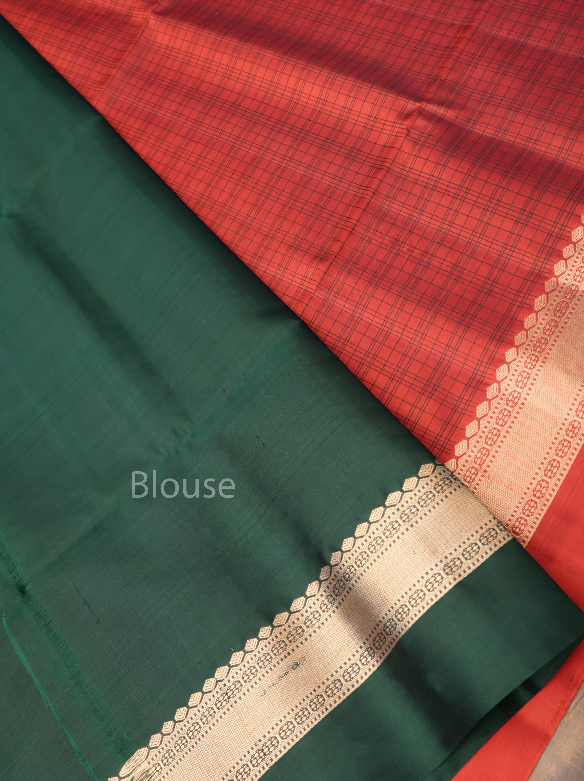 Rust Orange With Green Pure Soft Silk Saree