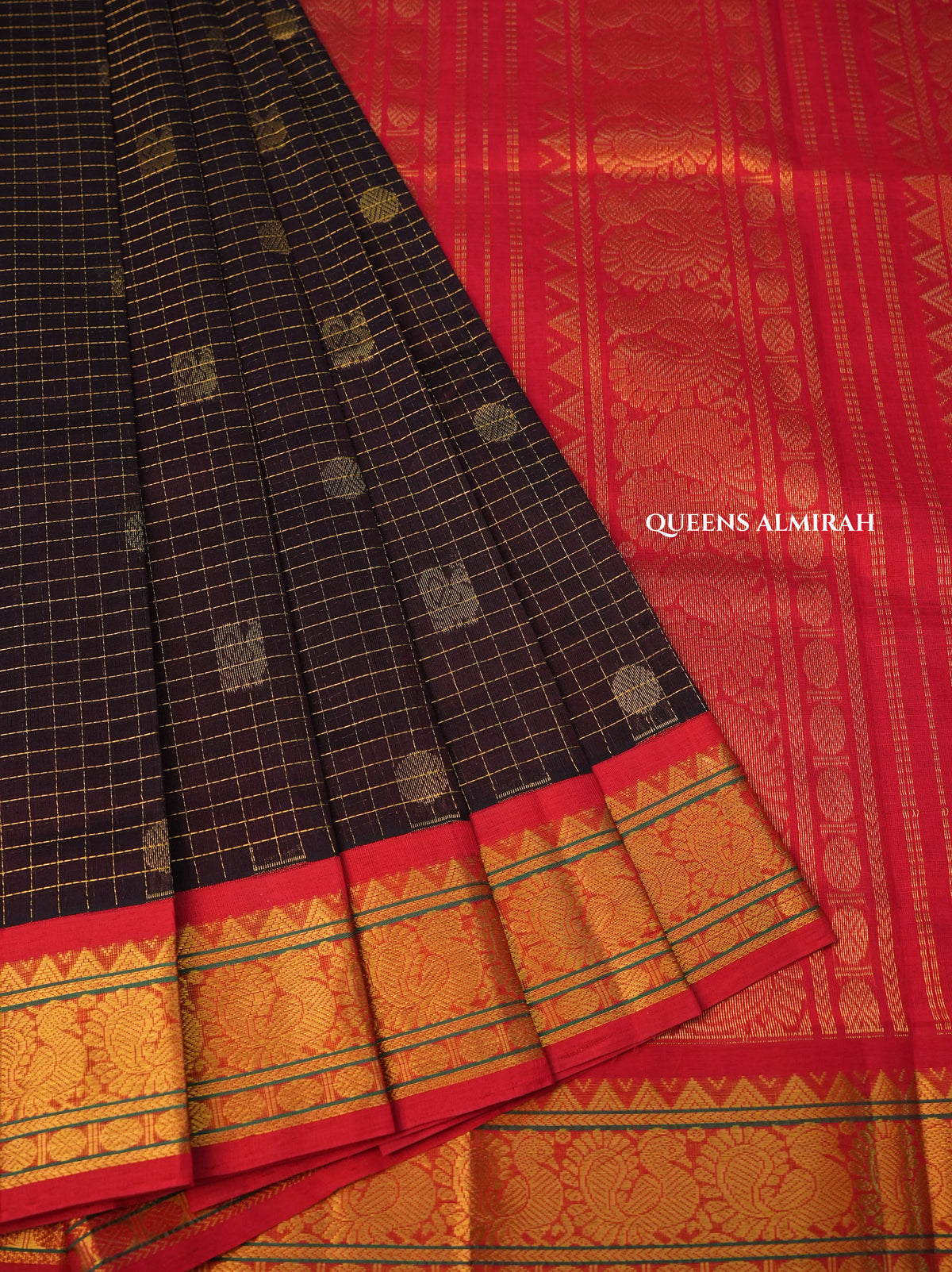 Coffe Powder Brown With Red Pure Silk Cotton Saree