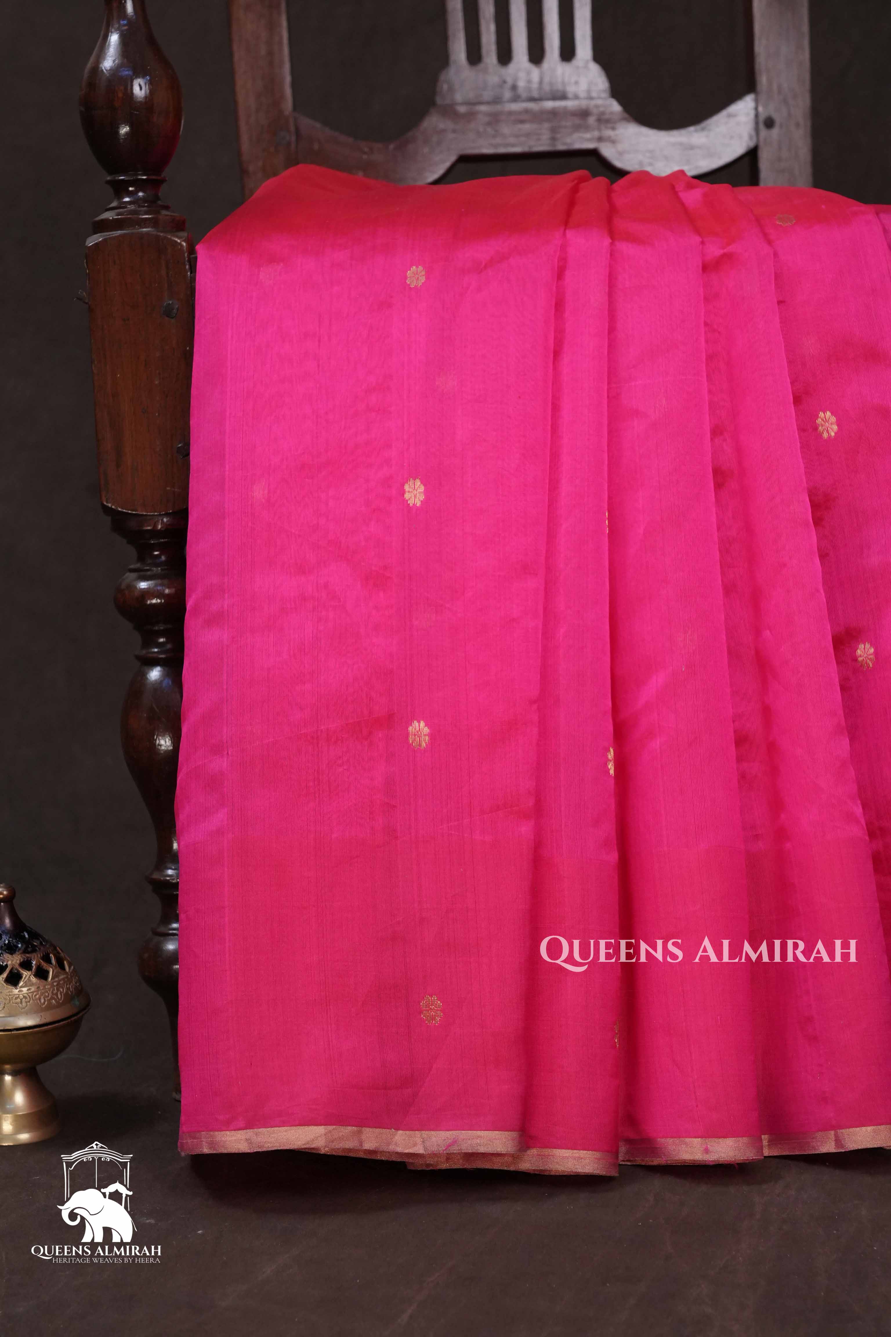 Magenta Pink Gajamukhi  Katan Chanderi Silk Saree