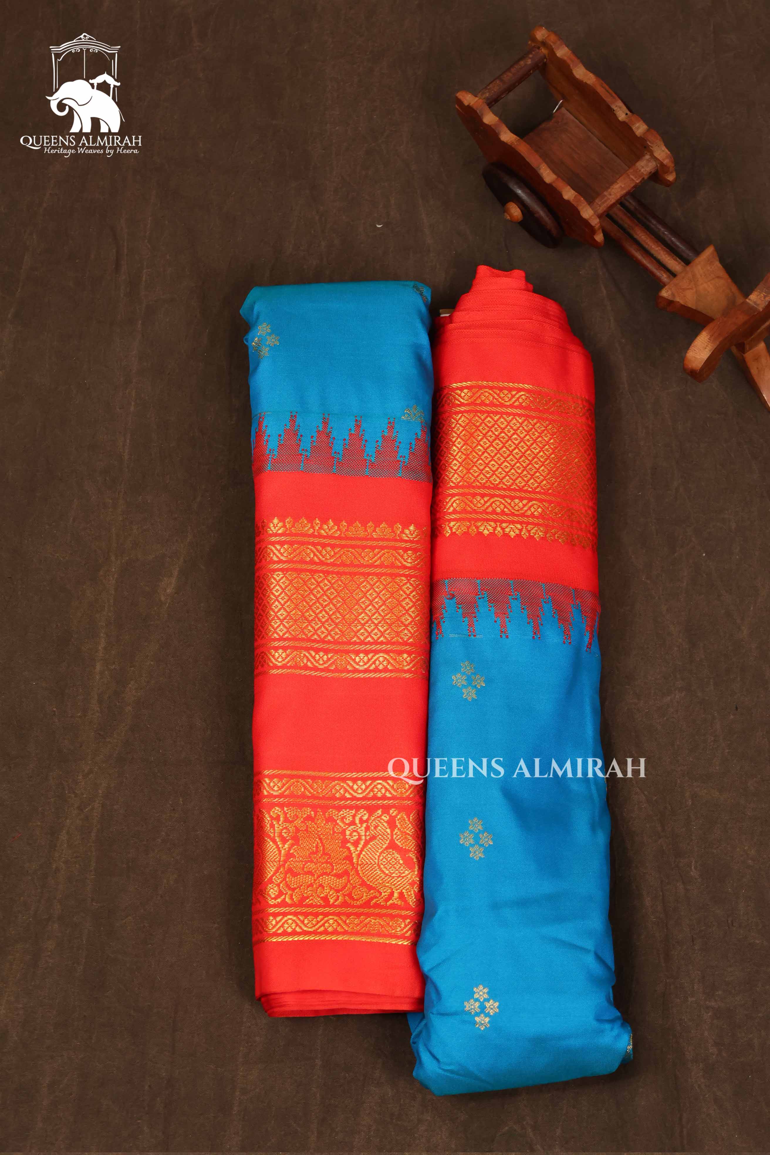 Blue WIth Red Semi Gadwal Silk Saree