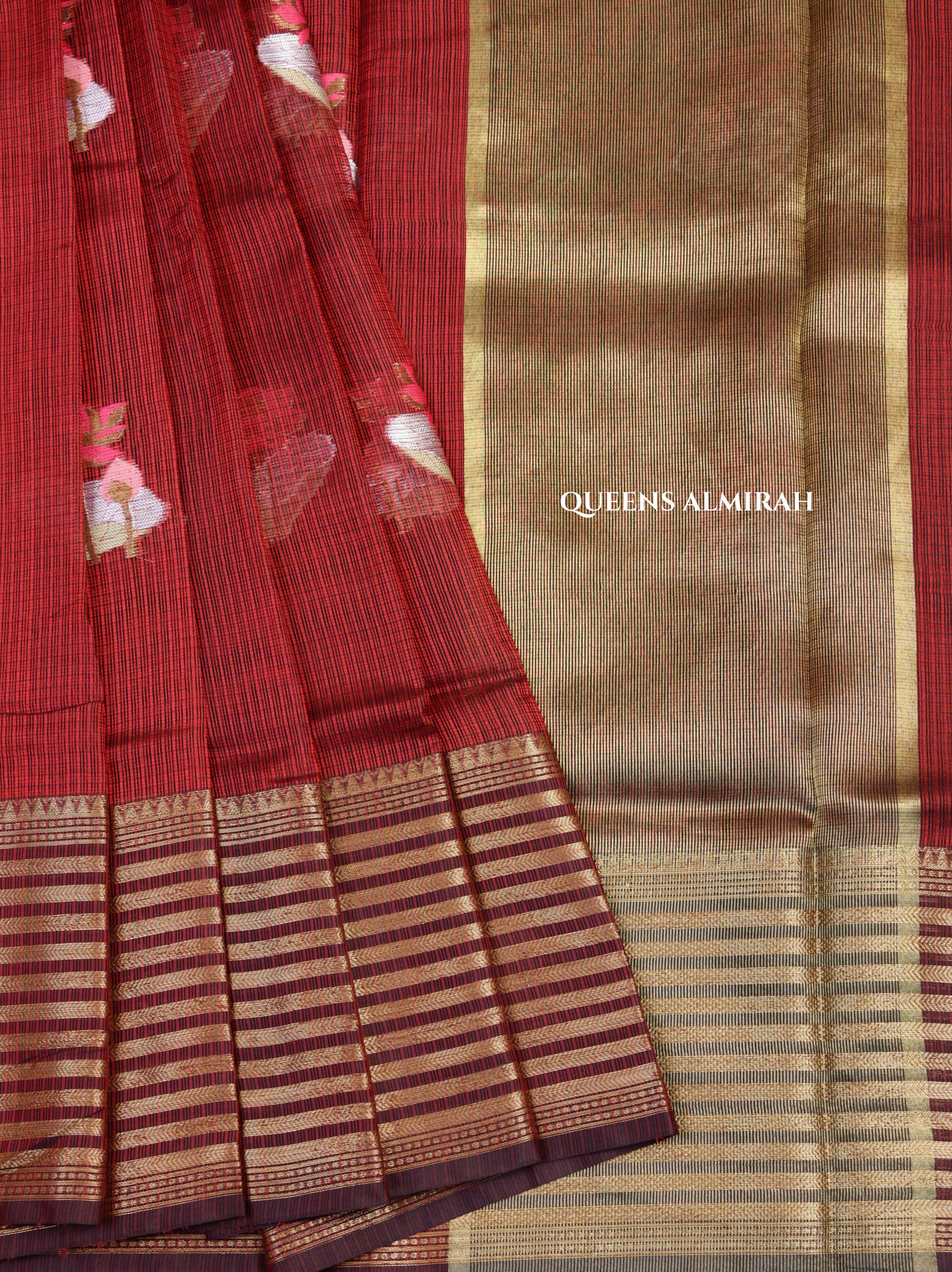 Maroon With Varisapet Border Pure Kota Silk Saree