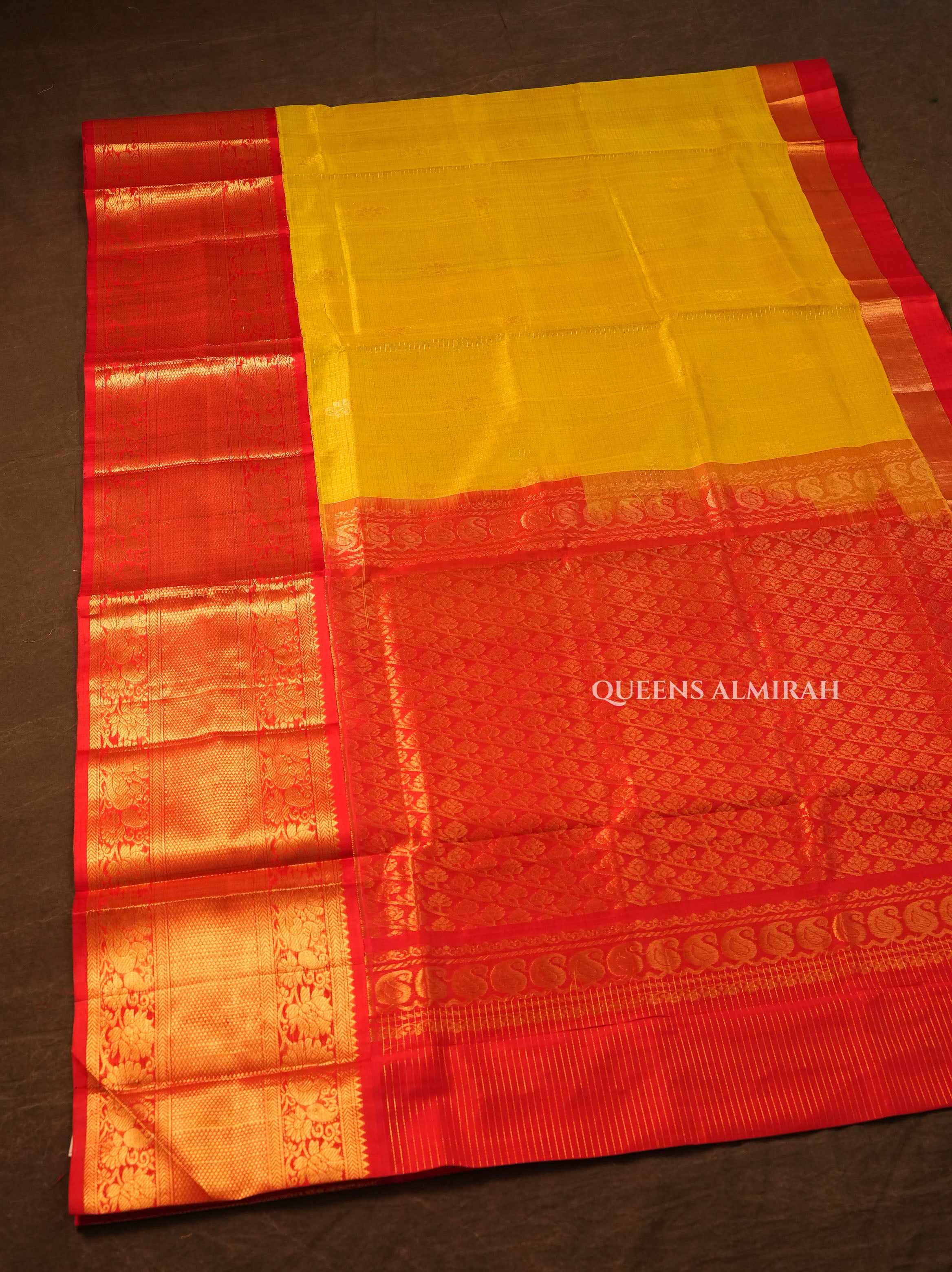 Yellow With Red Pure Silk Cotton Saree