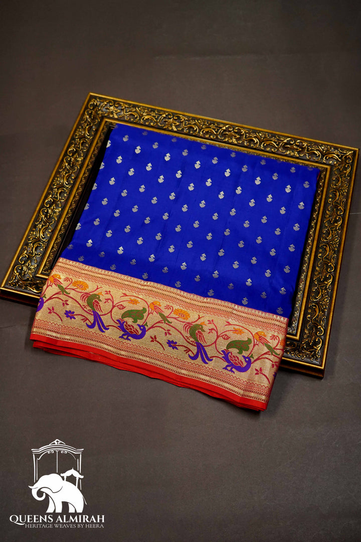 ROYAL BLUE WITH RED SOFT SILK SAREE - Queens Jewel Emporium