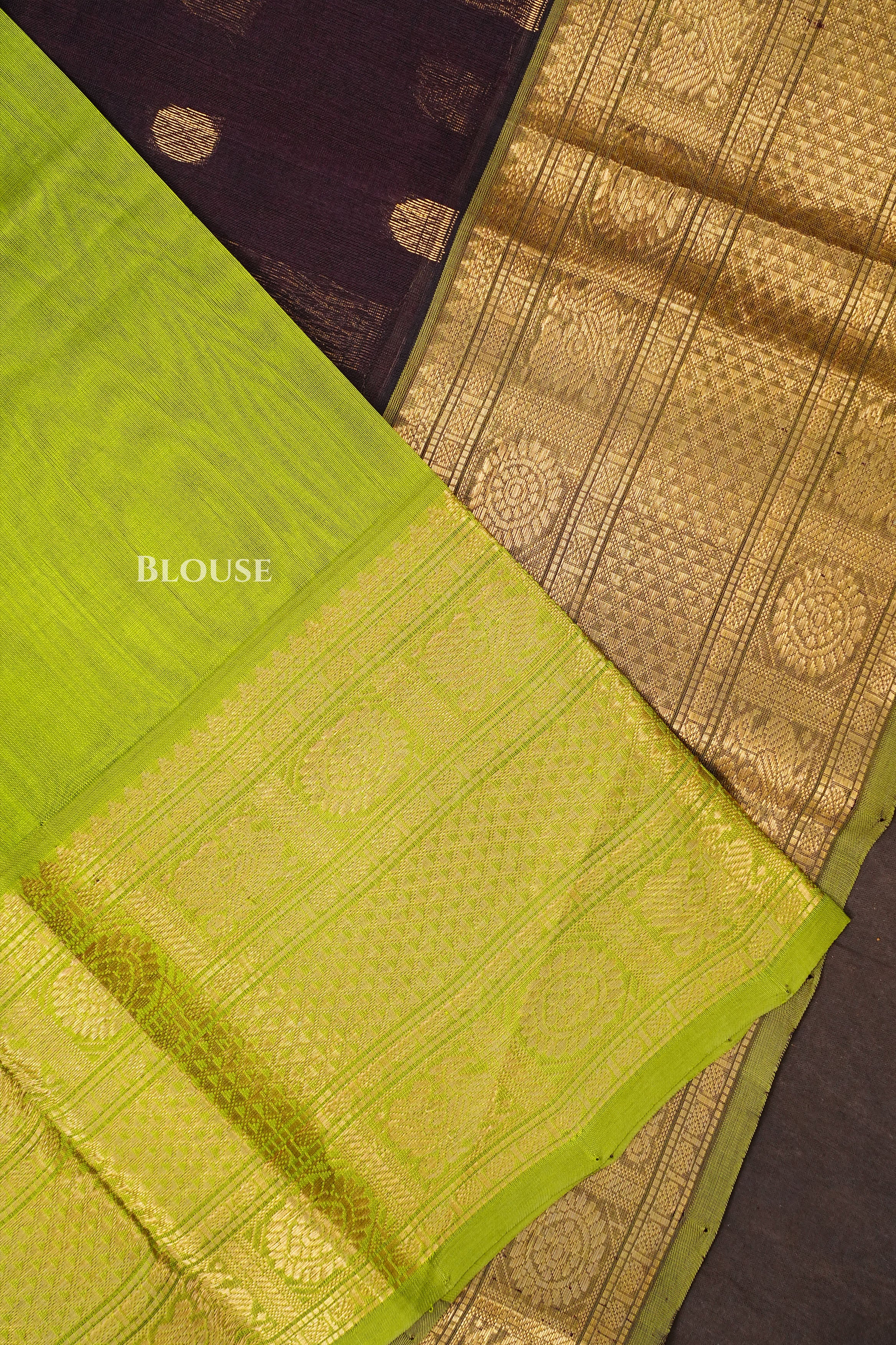 Cocoa Bean With Green Pure Silk Cotton Saree