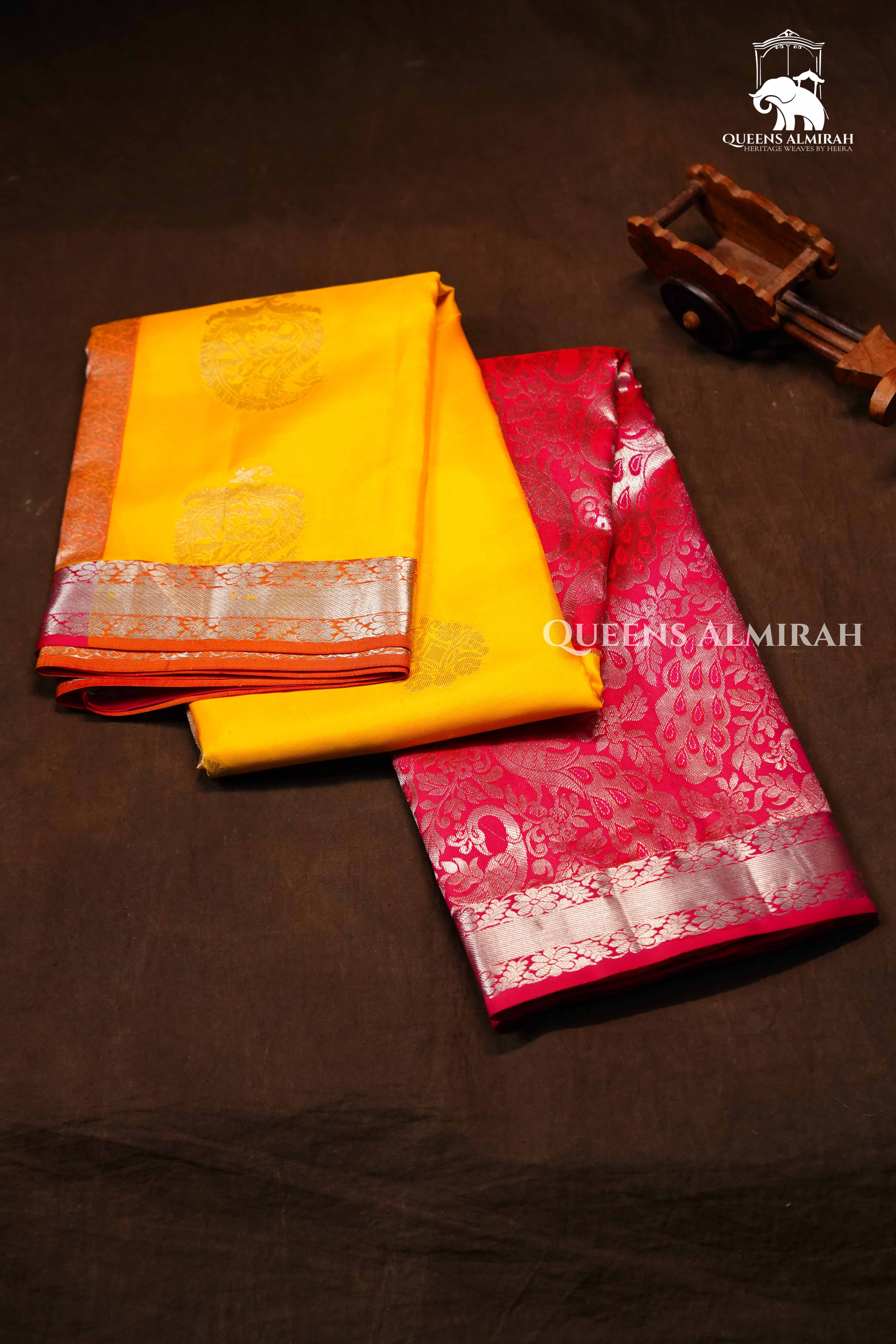Yellow With Pink  Kanchivaram Silk Saree