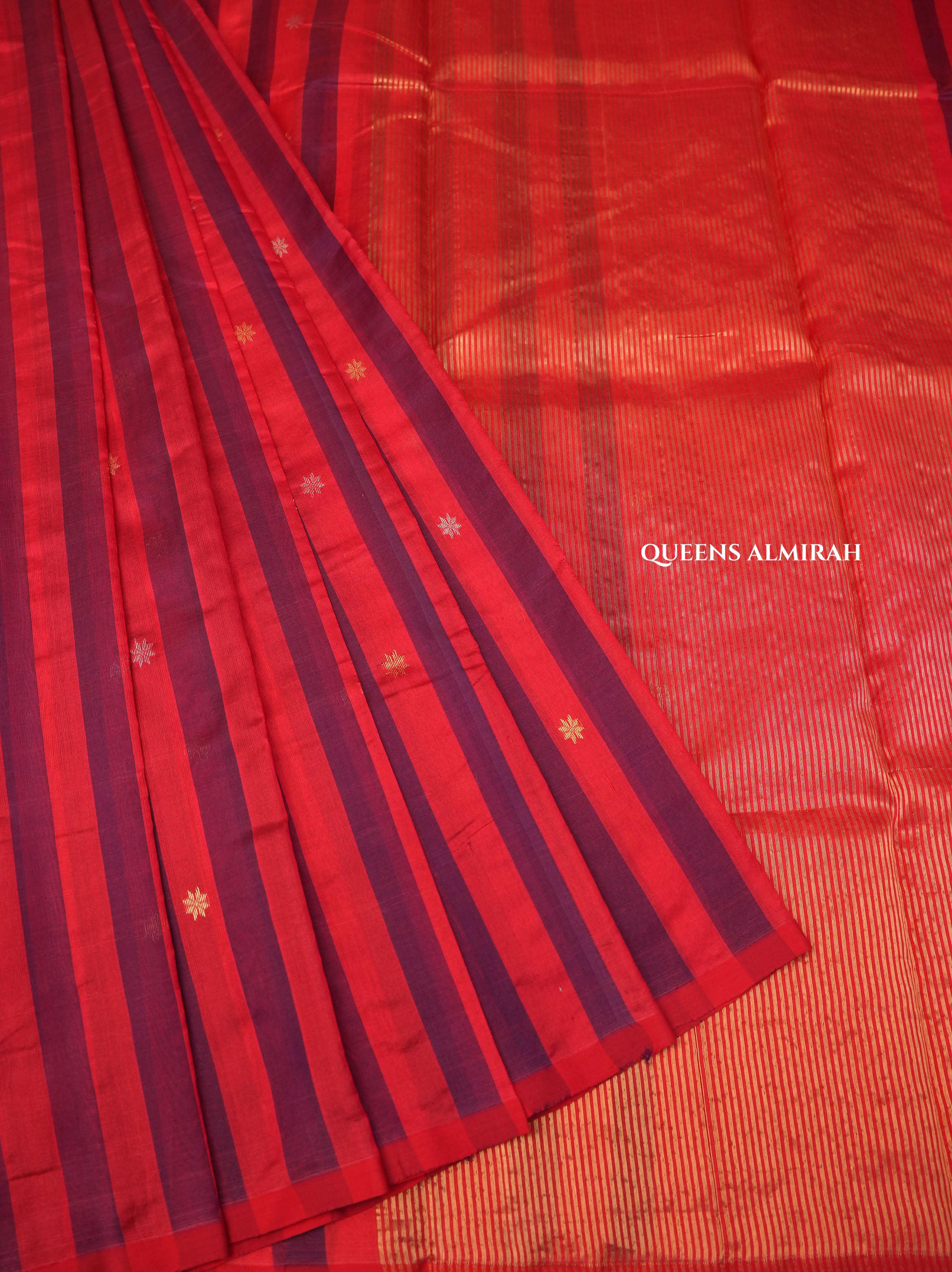 Red With Blue Chanderi Silk Saree