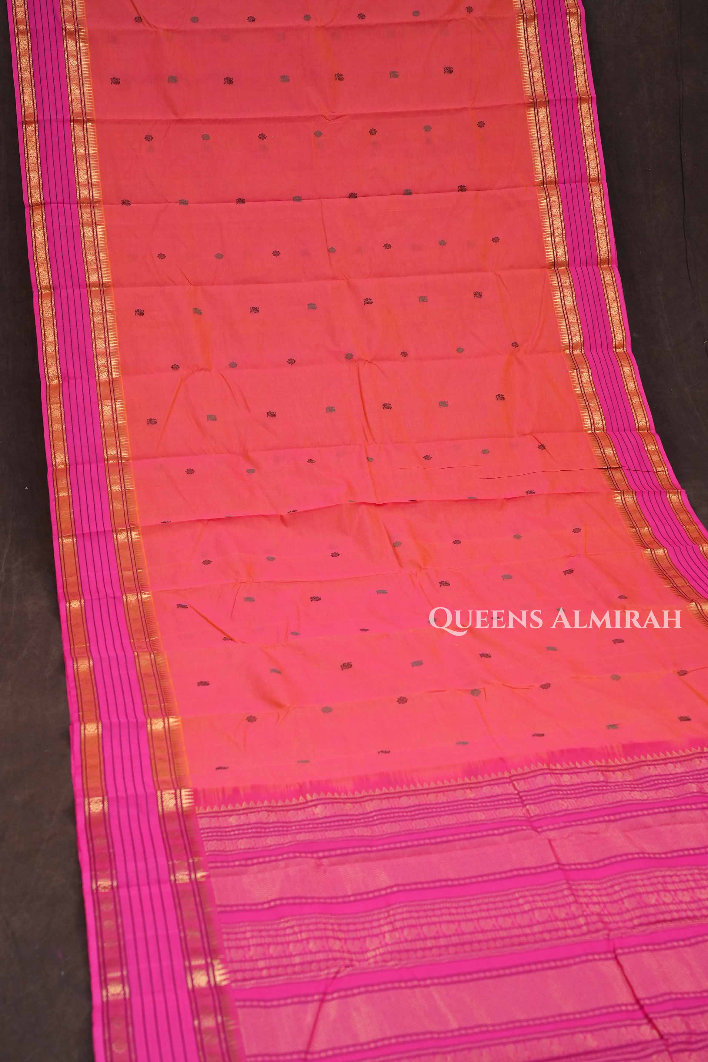 Peach Orange With Pink Budget Silk Cotton Saree