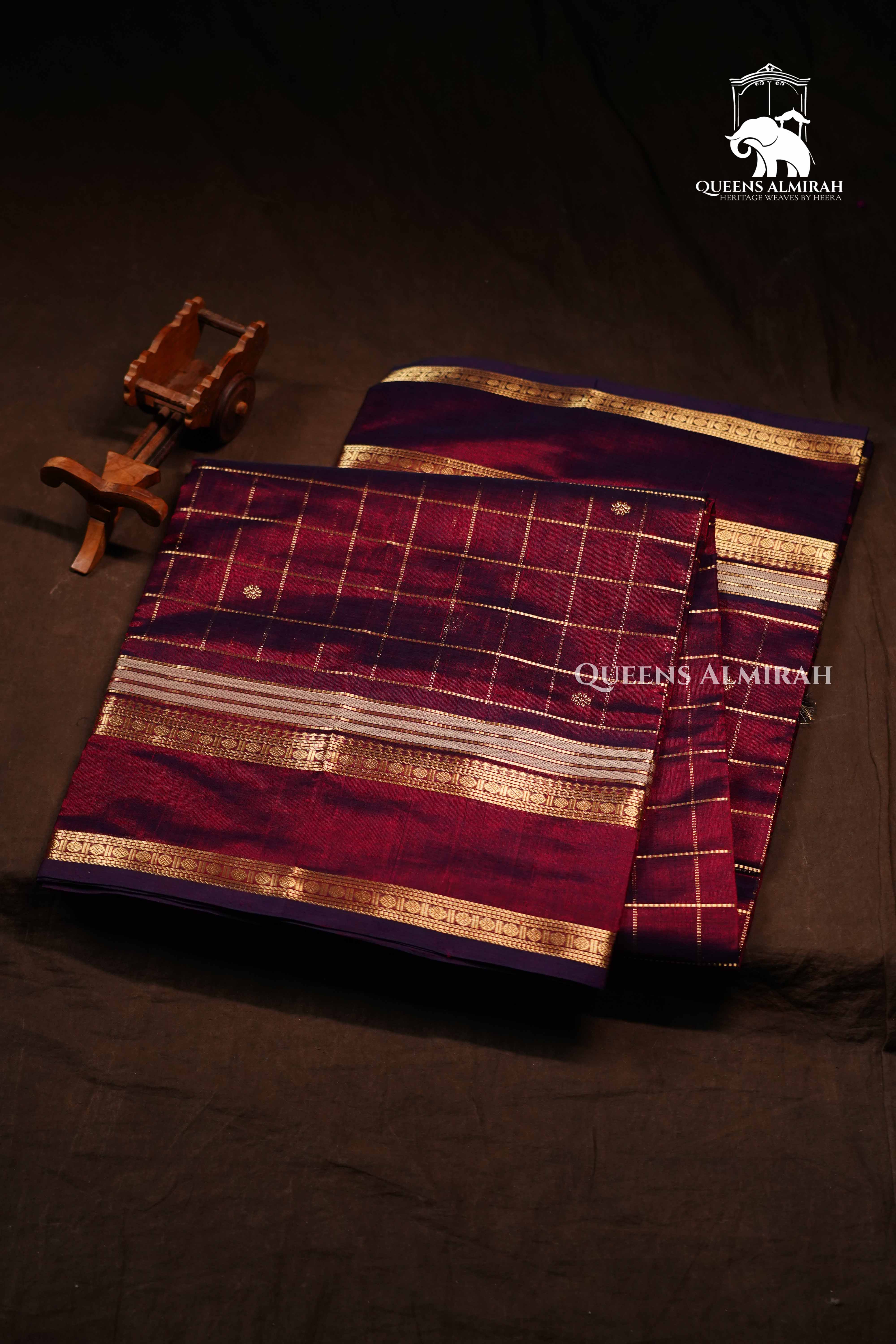 Wine Red Karaikudi Chettinad Silk Cotton Saree