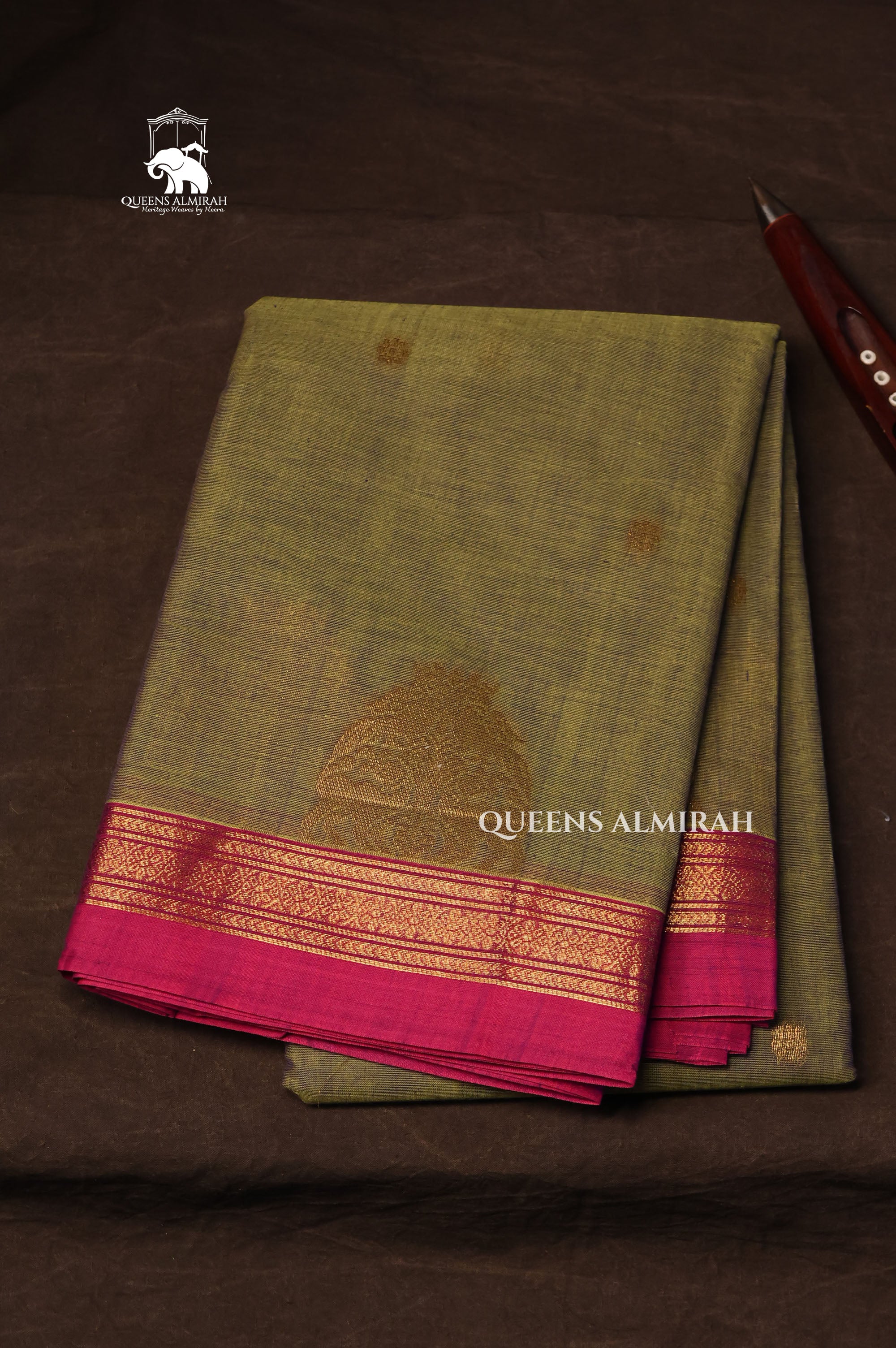 Light Green With Pink Kanchi Cotton Saree