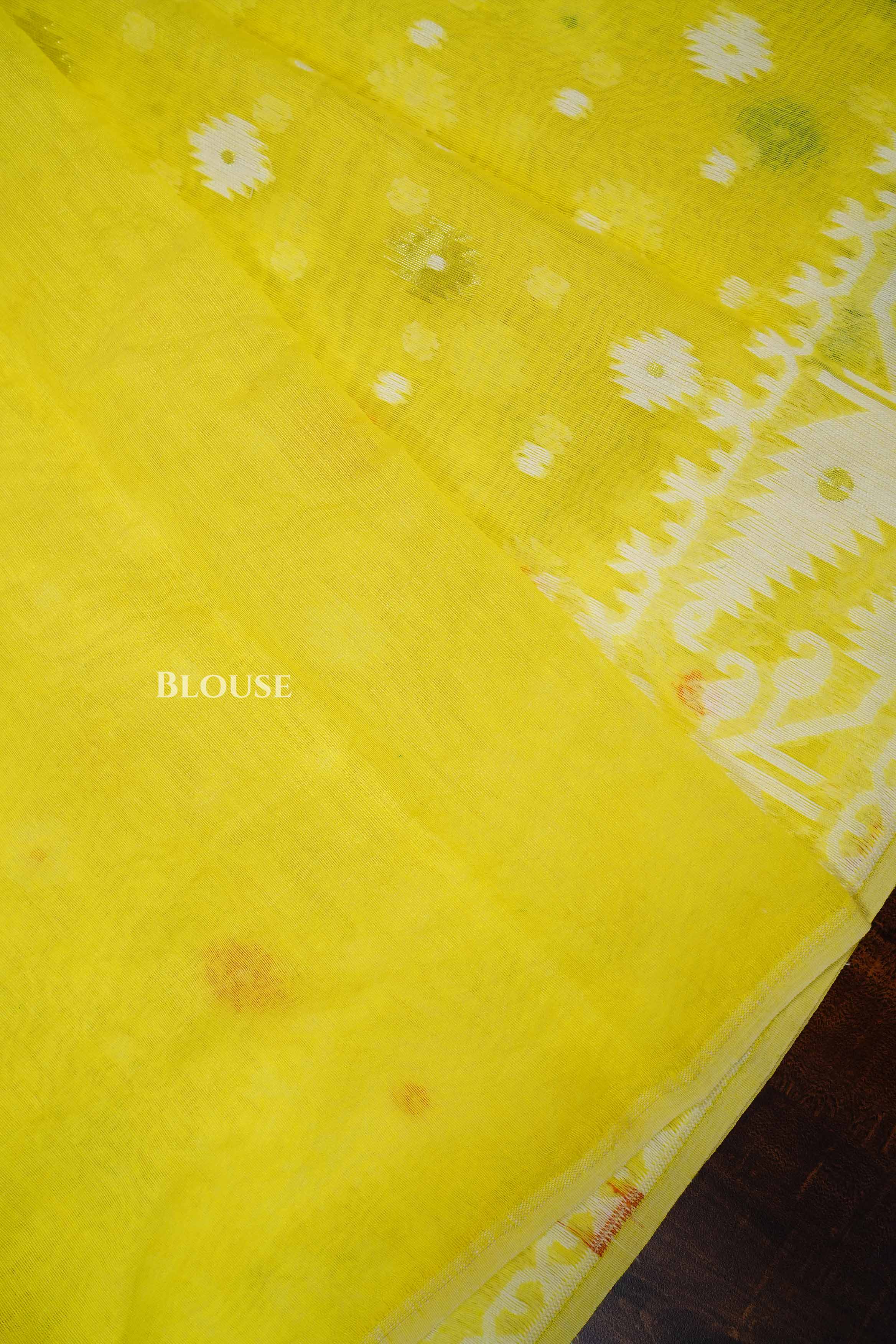 Lime Yellow Jamdani Cottoon Saree