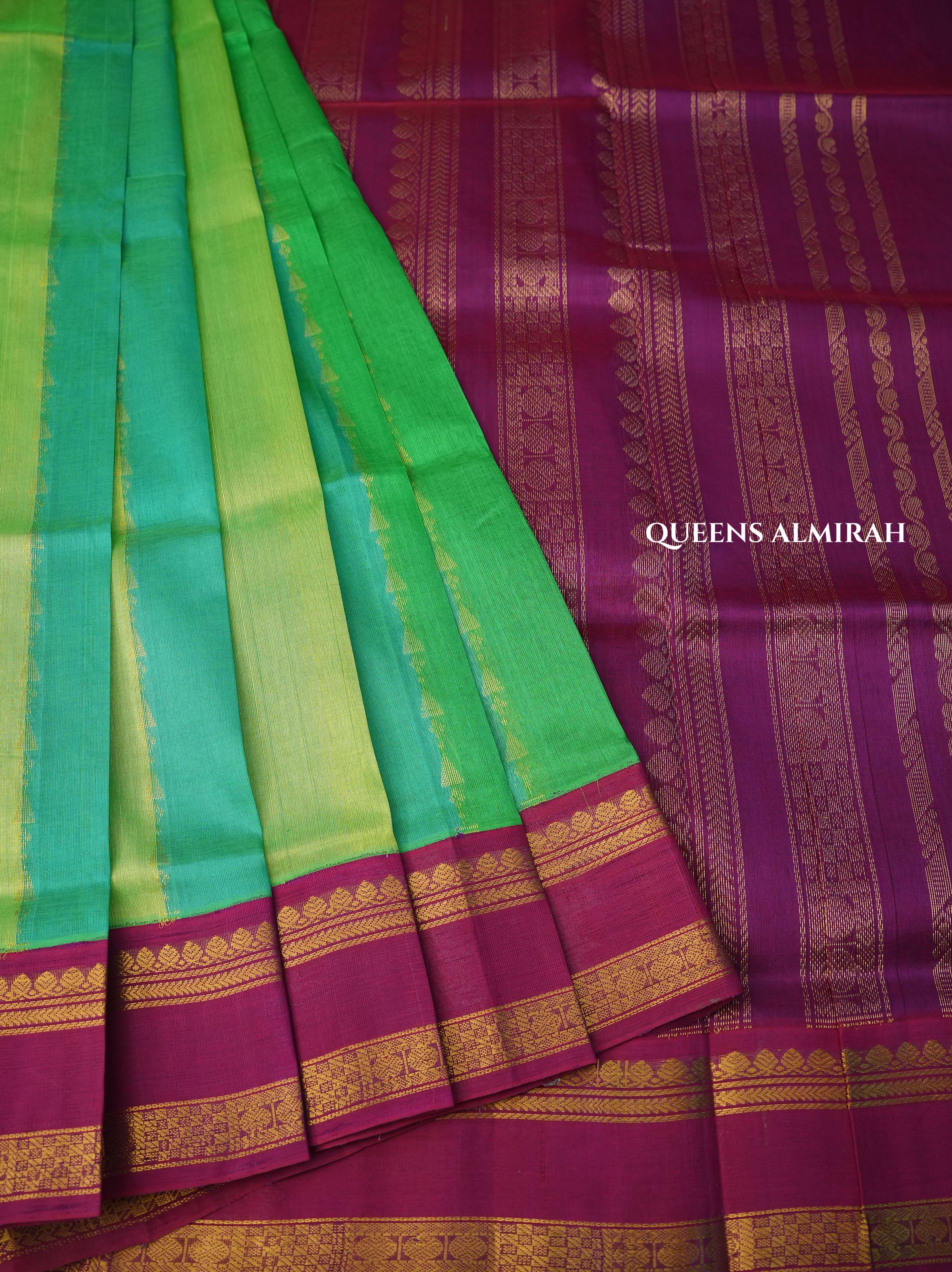 Multicolor With Purple Gap Border Pure Silk Cotton Saree