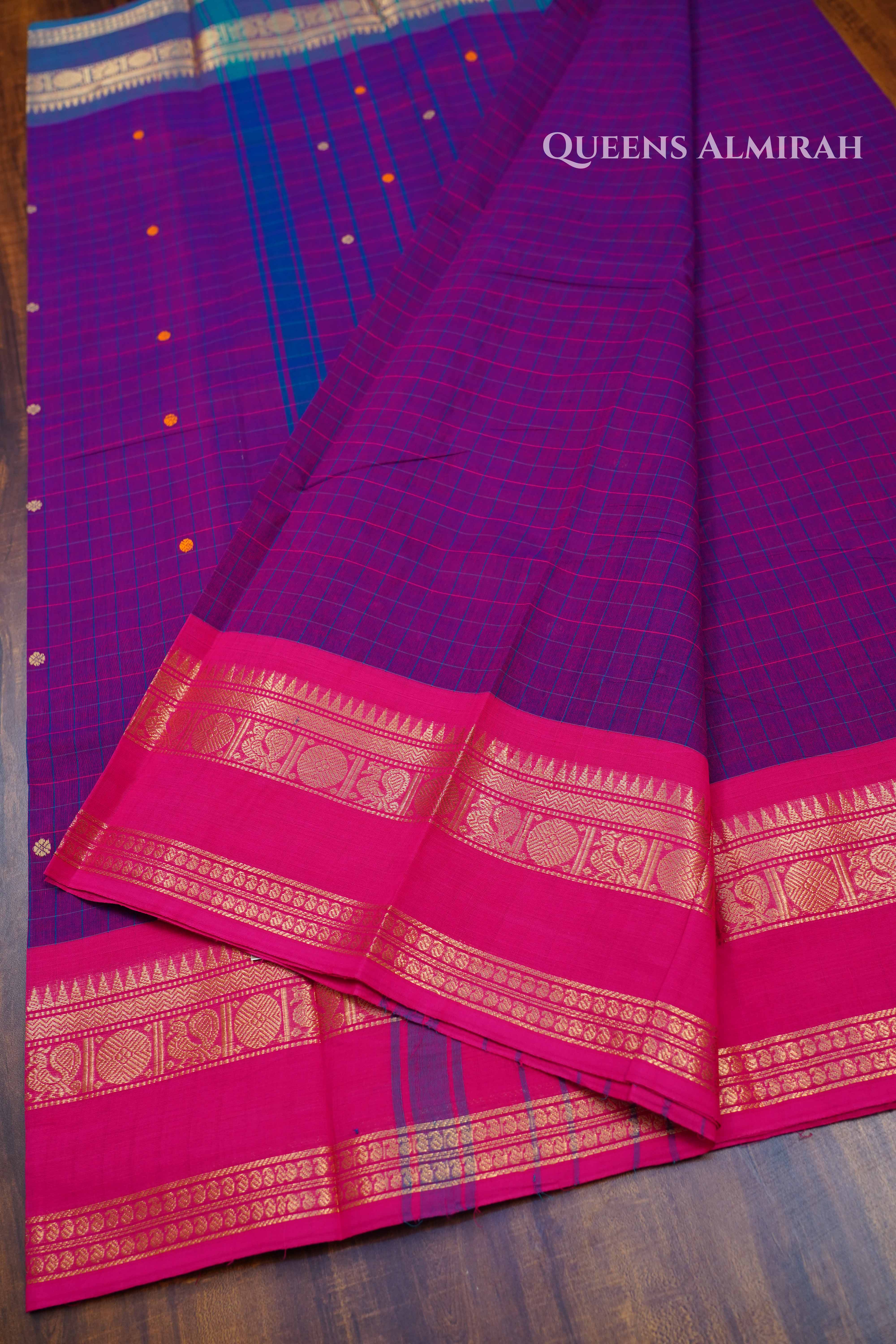 Purple With Pink And Blue Kanchi Cotton Saree
