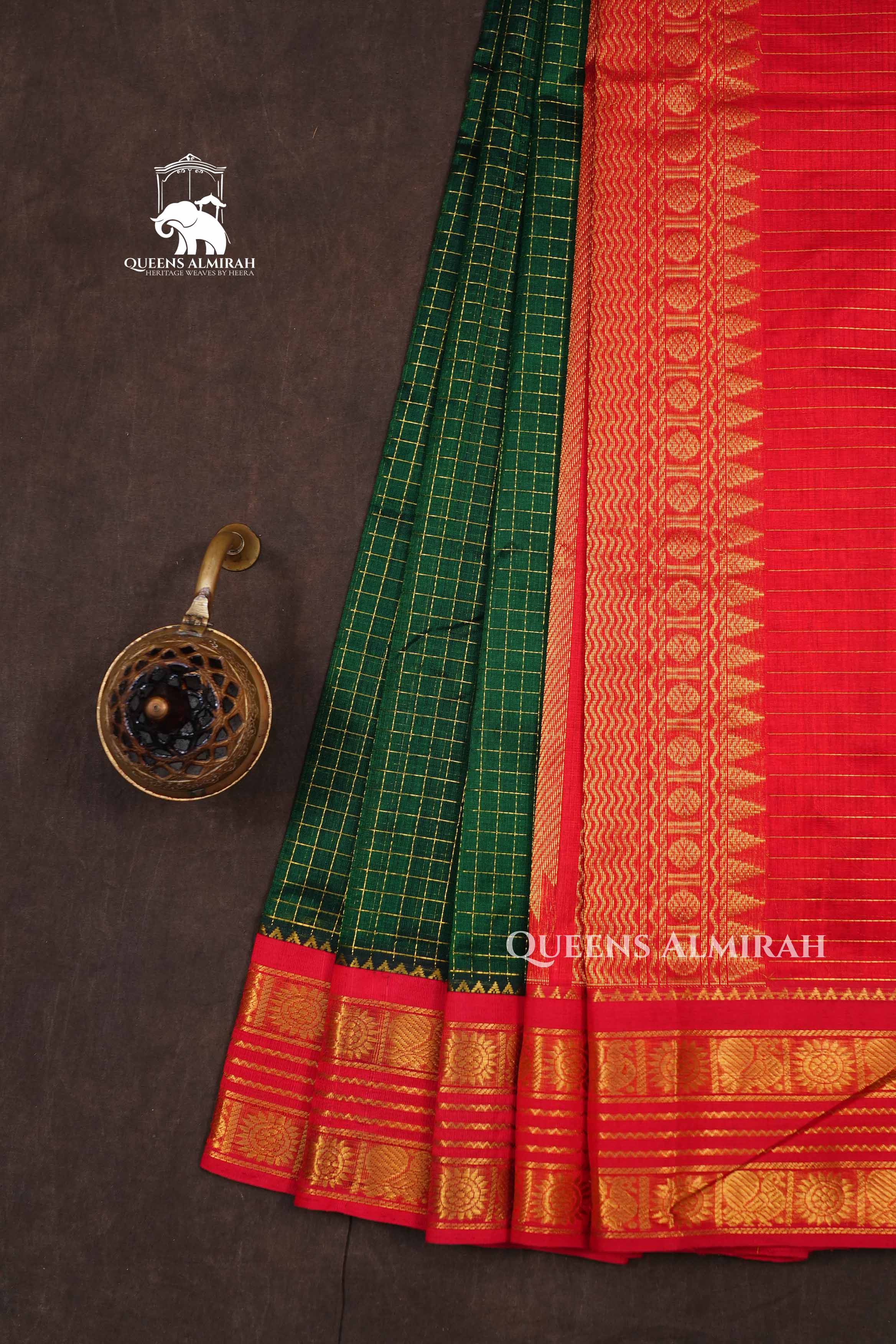 Dark Green With Red Kanchi Silk Cotton Saree