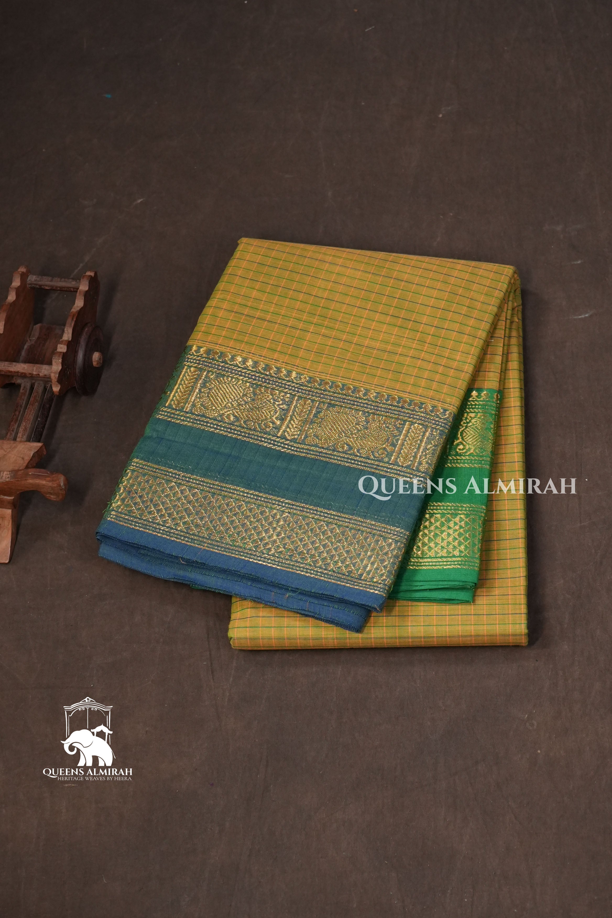 Mehendi Green With Ganga Jamuna Border  Kanchi Cotton Saree