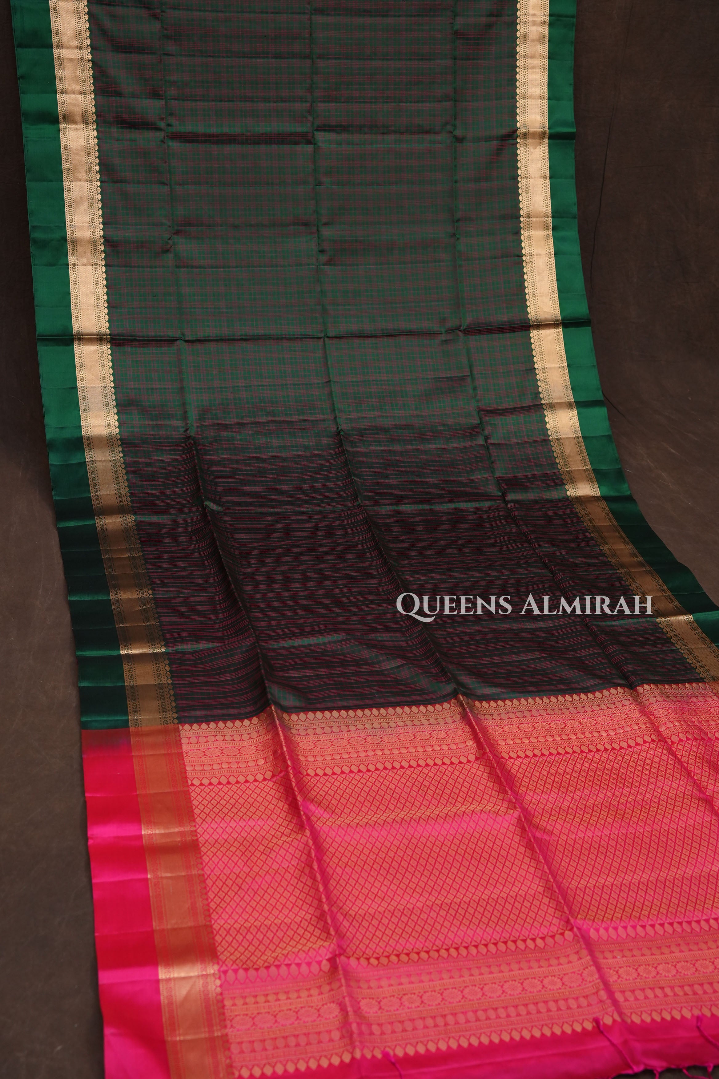 Bottle Green With Pink Pure Soft Silk Saree