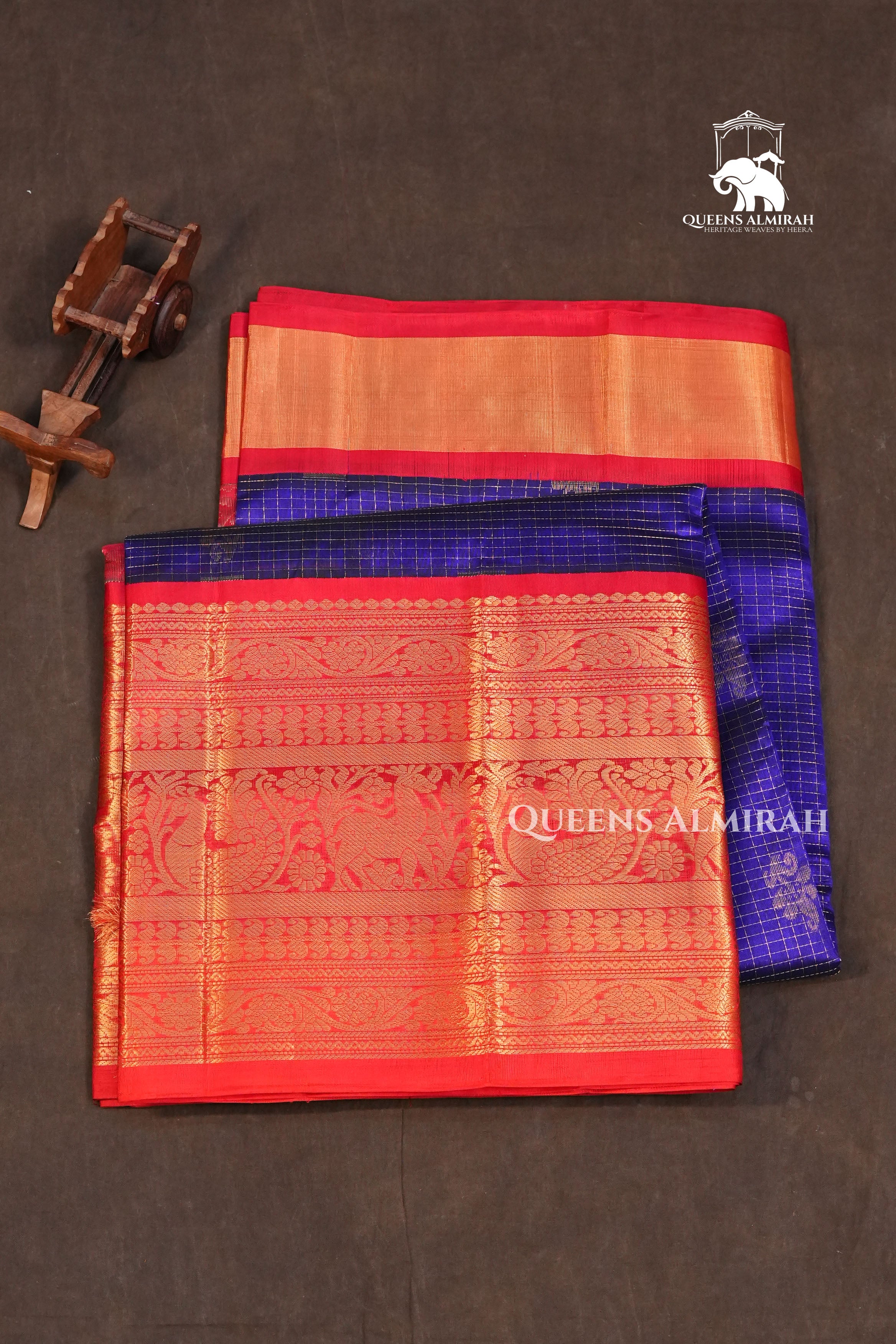 Navy Blue With Red  Pure Silk Cotton Saree