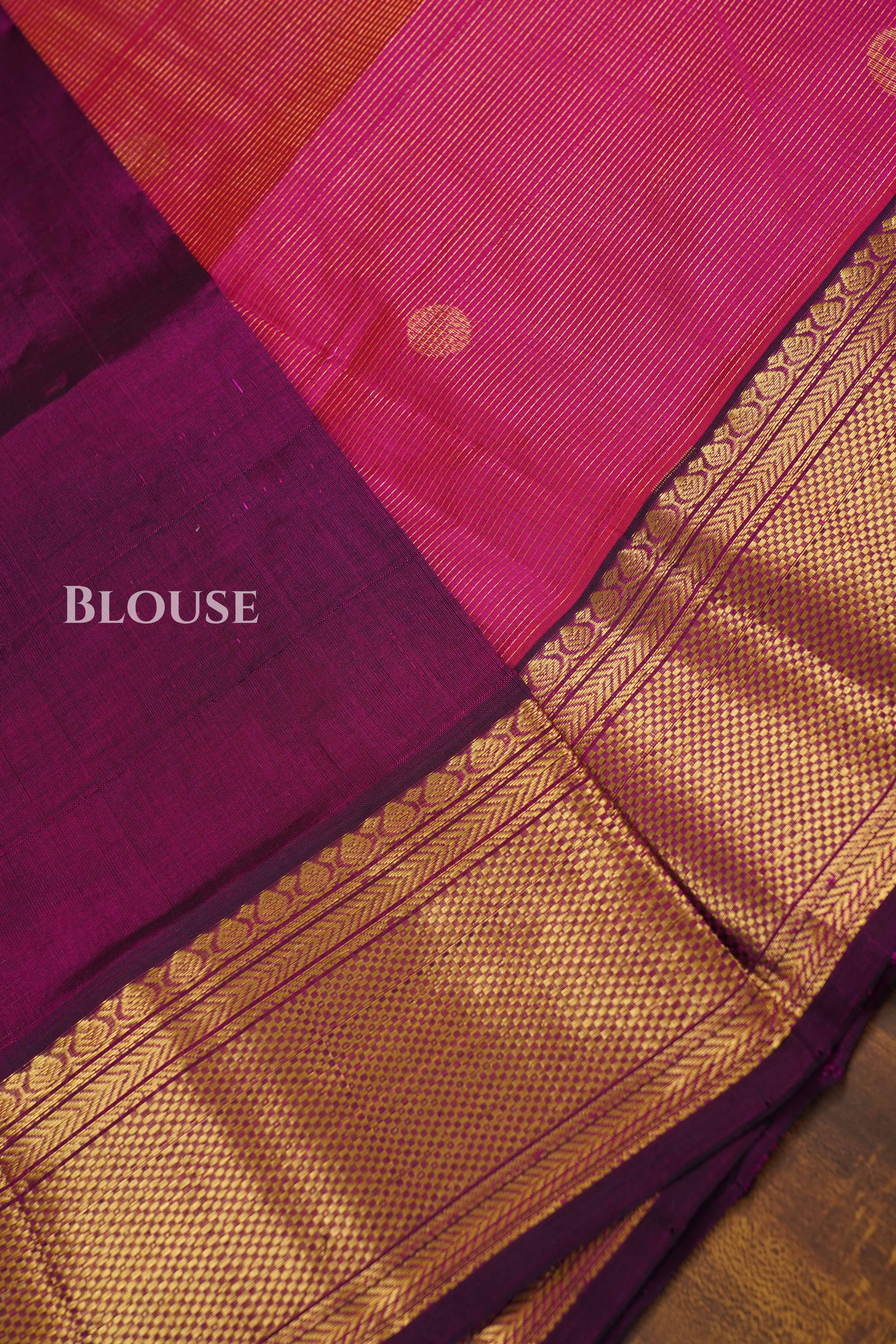 Magenta Pink With Purple Pure Silk Cotton Saree