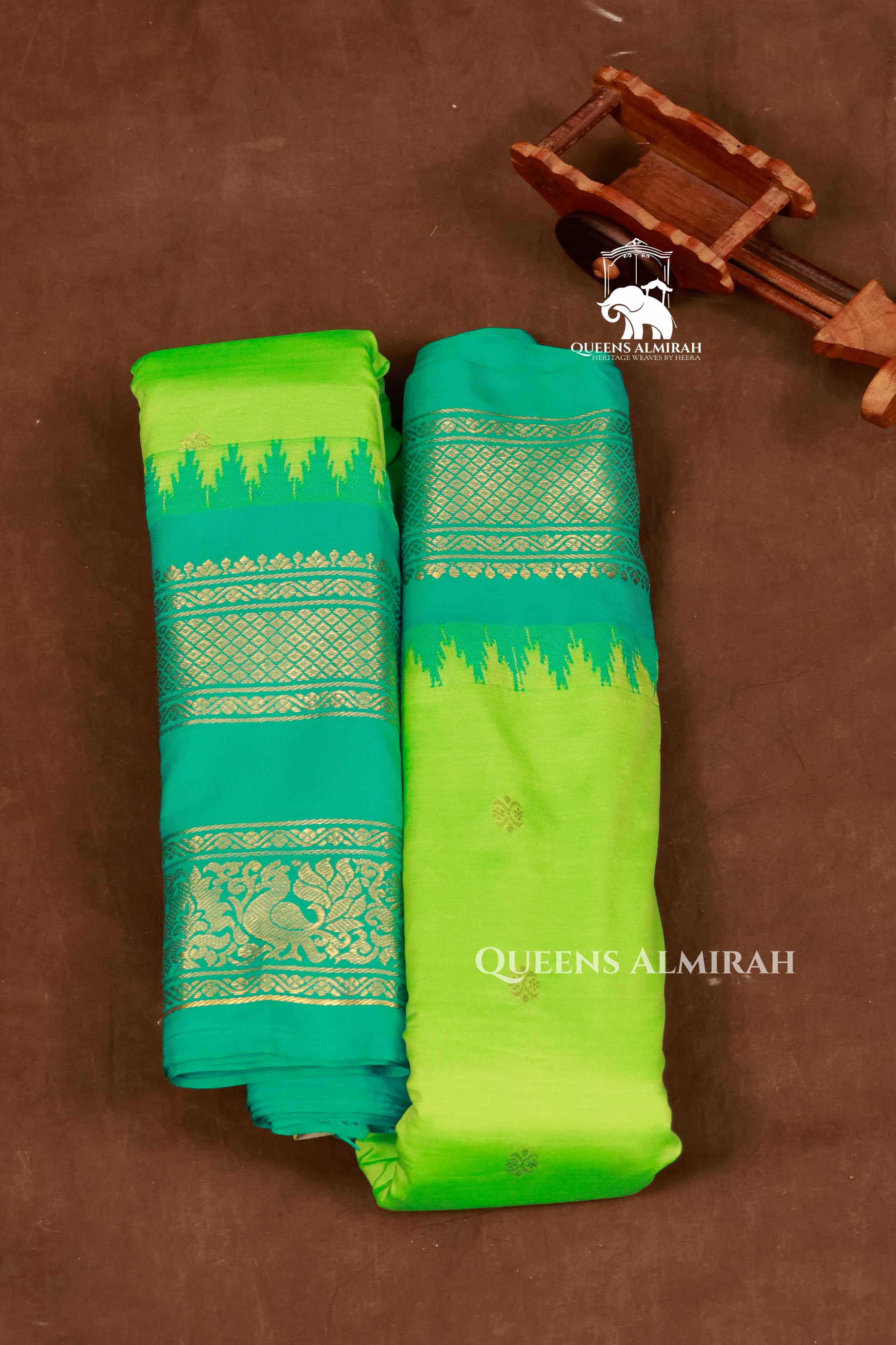 Parrot Green With Green Semi Gadwal Silk Saree