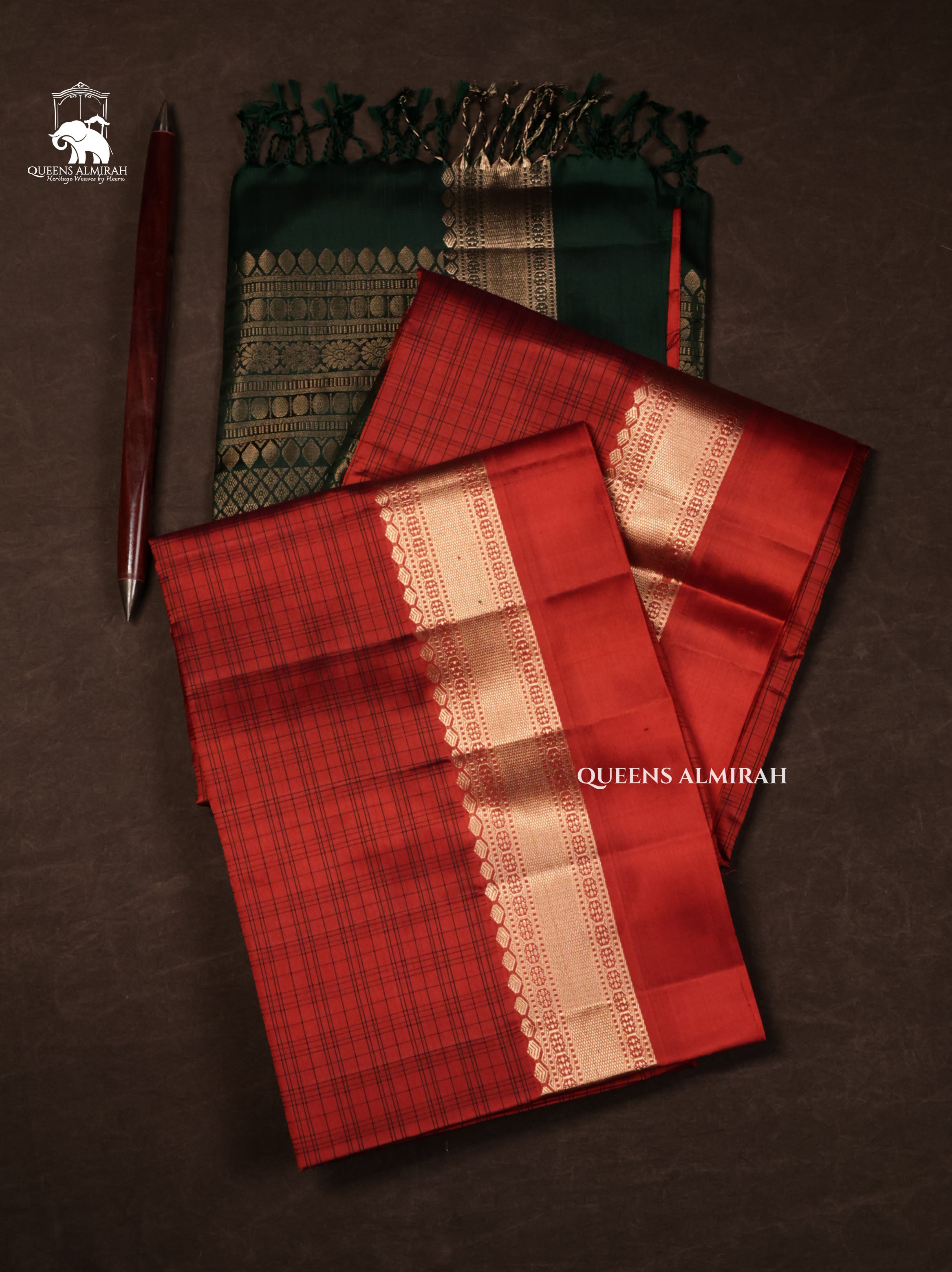Rust Orange With Green Pure Soft Silk Saree