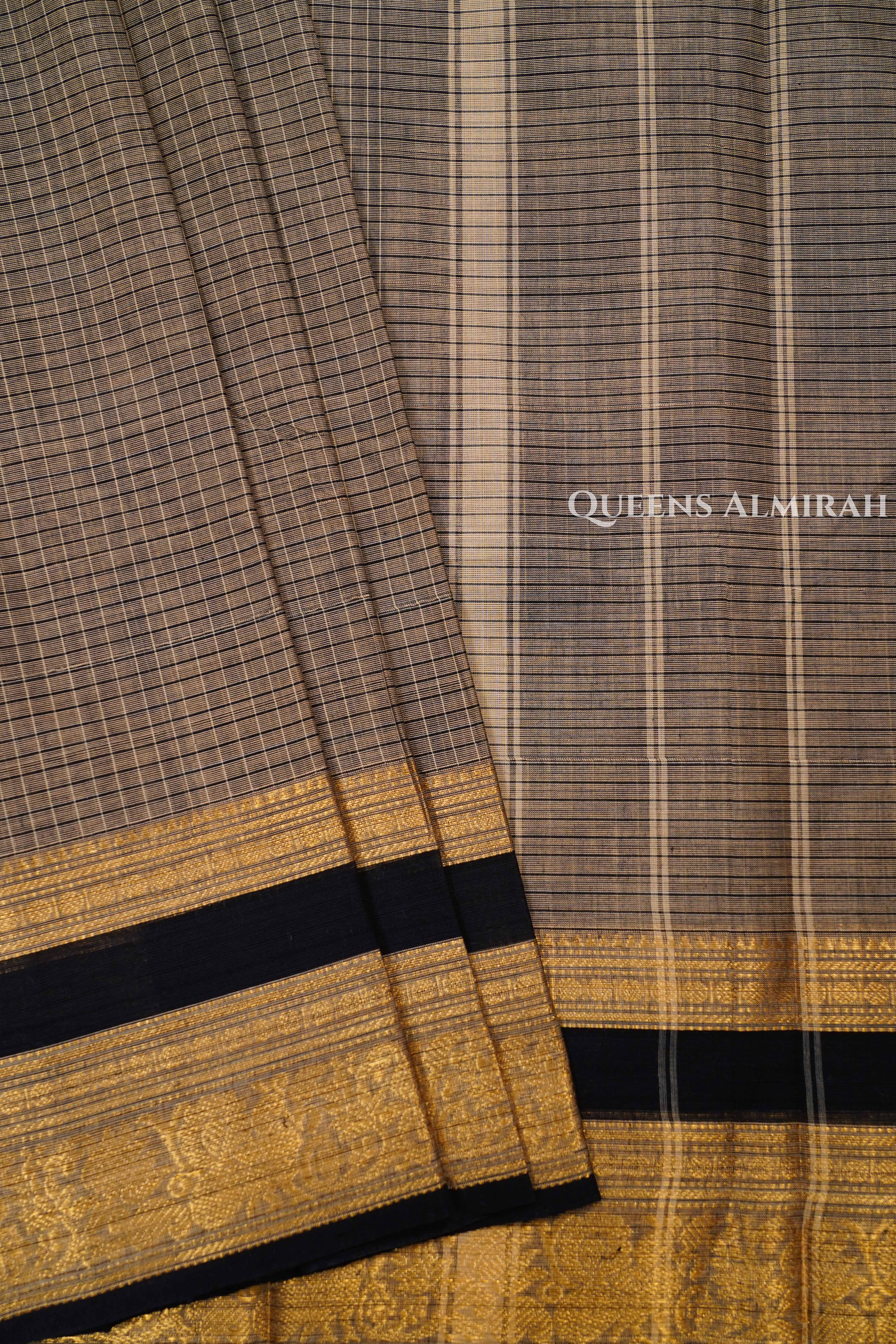 Brownish Grey With Black Kanchi Cotton Saree