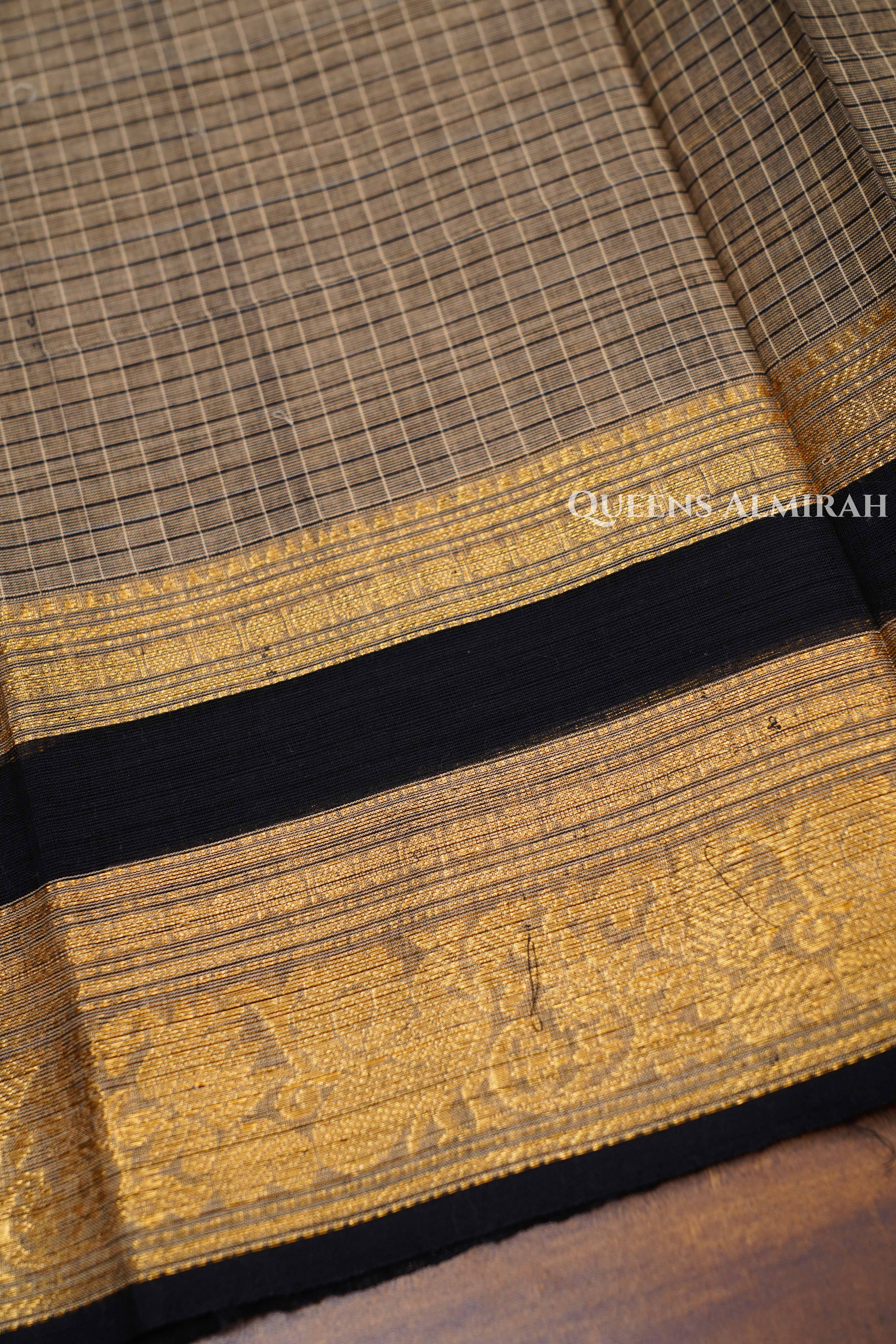 Brownish Grey With Black Kanchi Cotton Saree