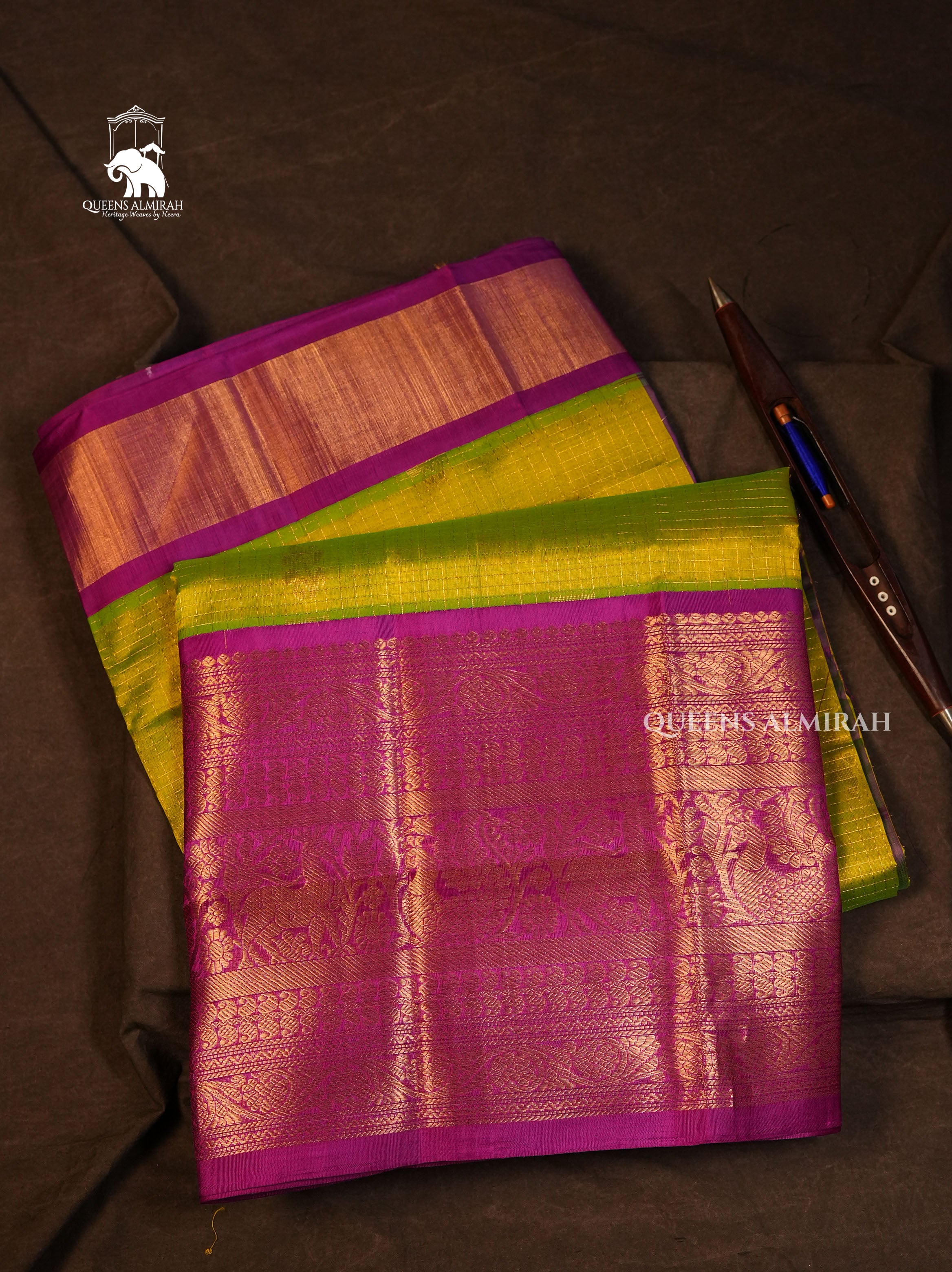 Parrot Green With Purple Pure Silk Cotton Saree