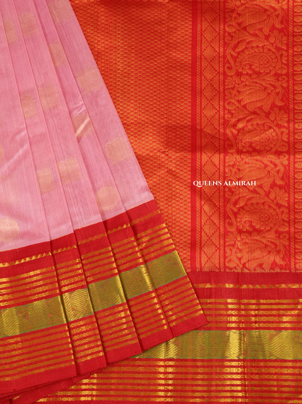 Pink With Red Pure Silk Cotton Saree