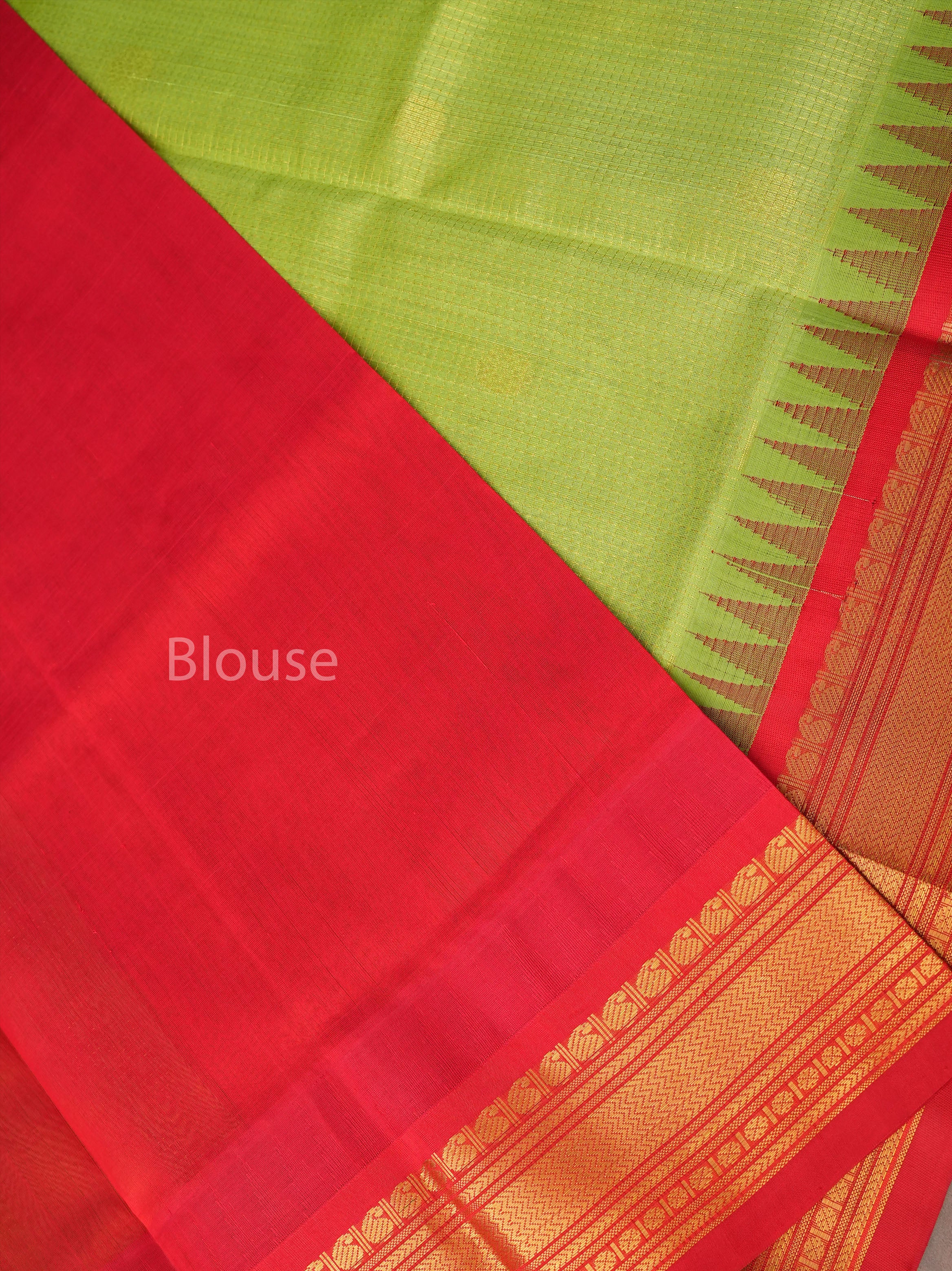 Green With Red Pure Silk Cotton Saree