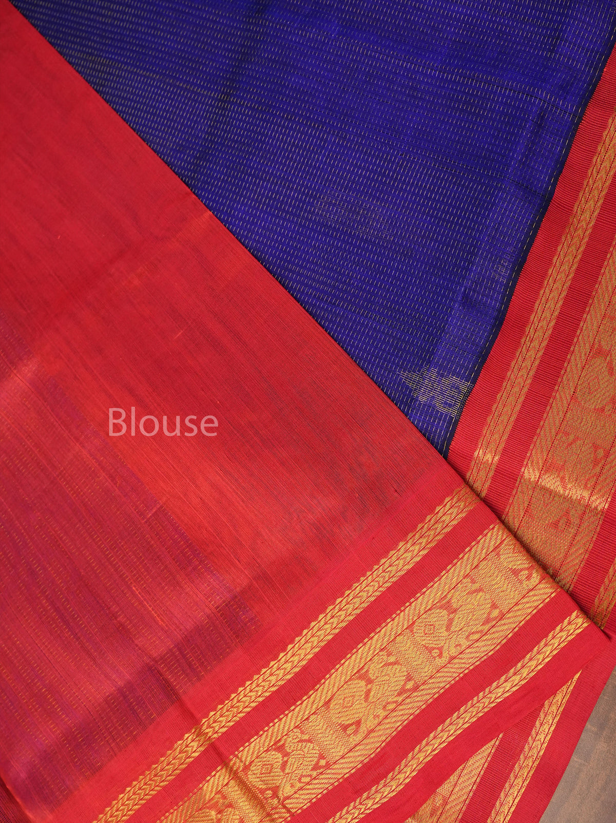 Navy Blue With Red Pure Silk Cotton Saree