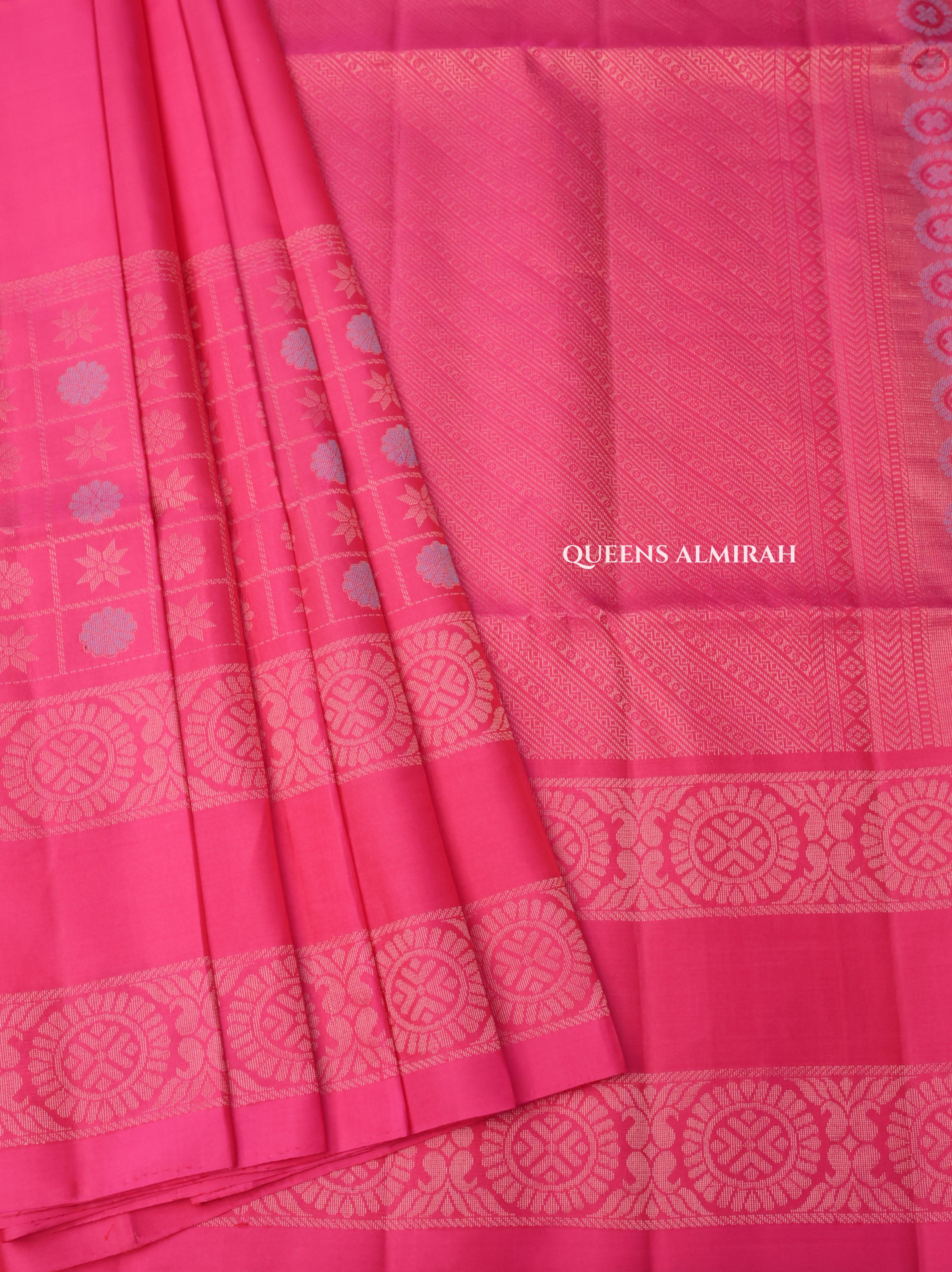 Dragon Fruit Pink Athangudi Inspired Pure Soft Silk Saree