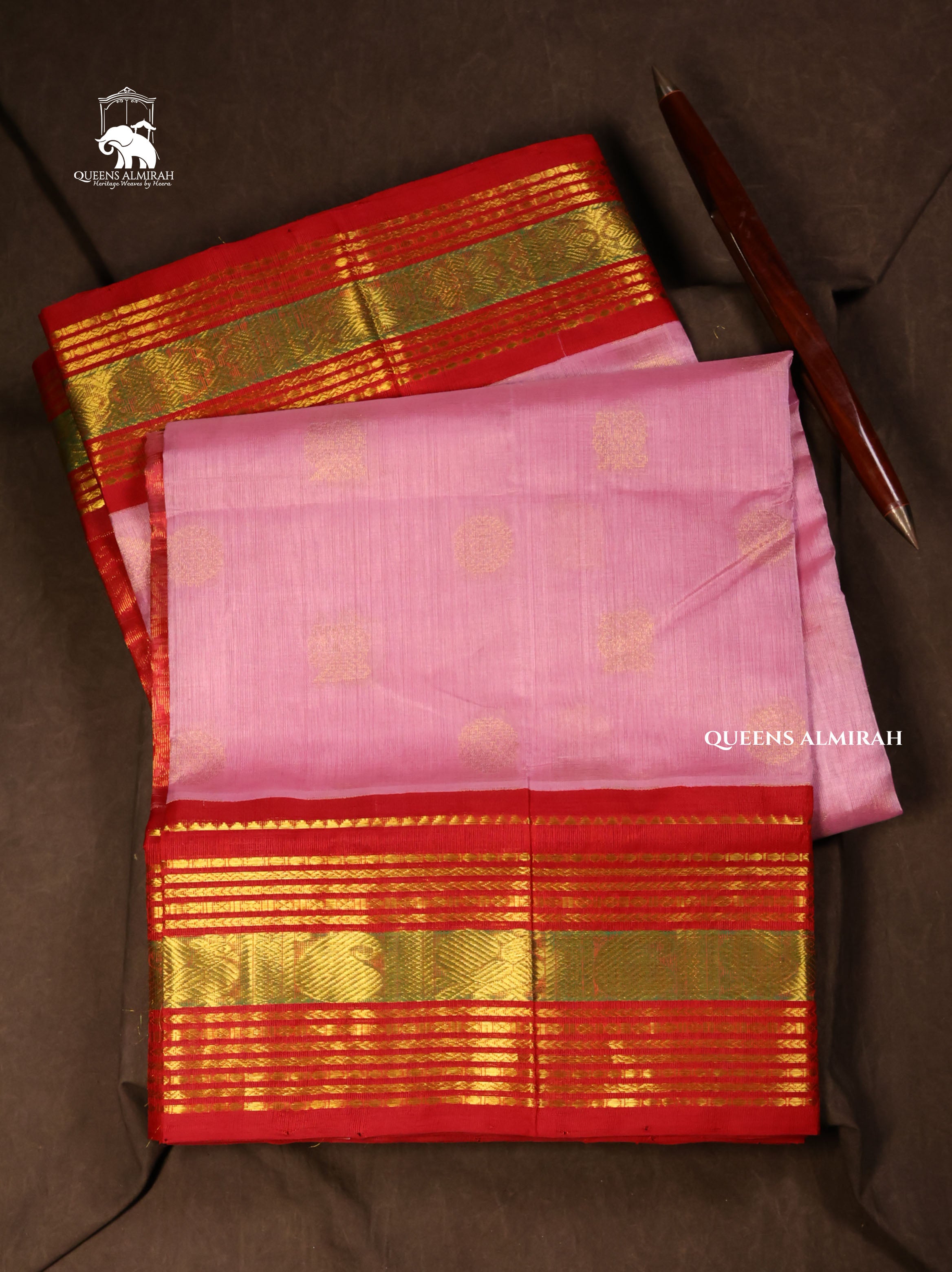 Pink With Red Pure Silk Cotton Saree