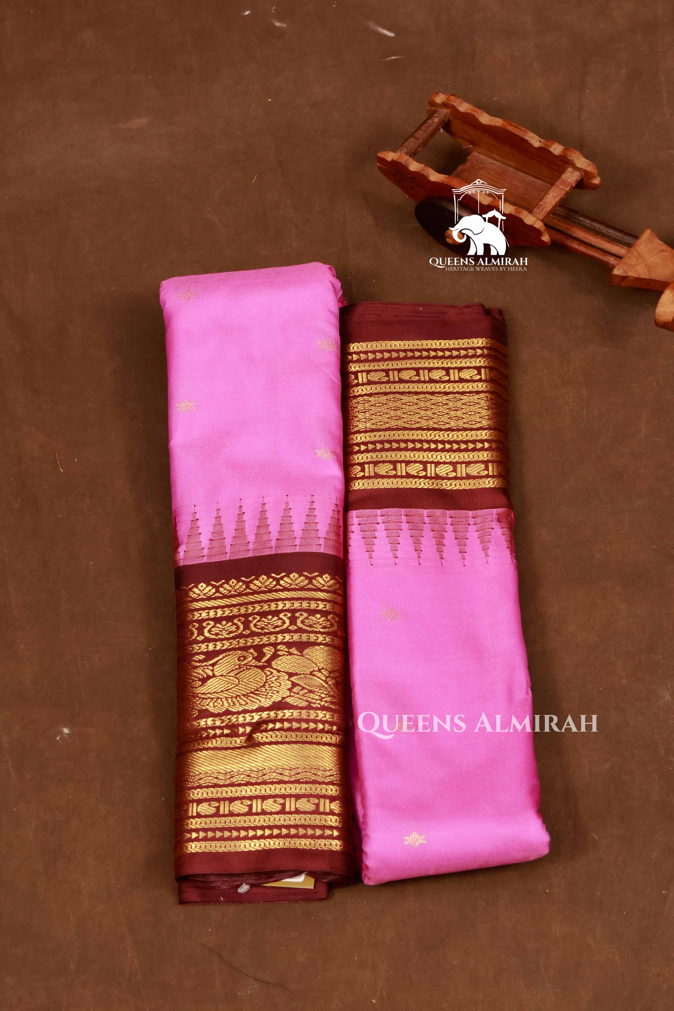 Pink With Maroon Semi Gadwal Silk Saree