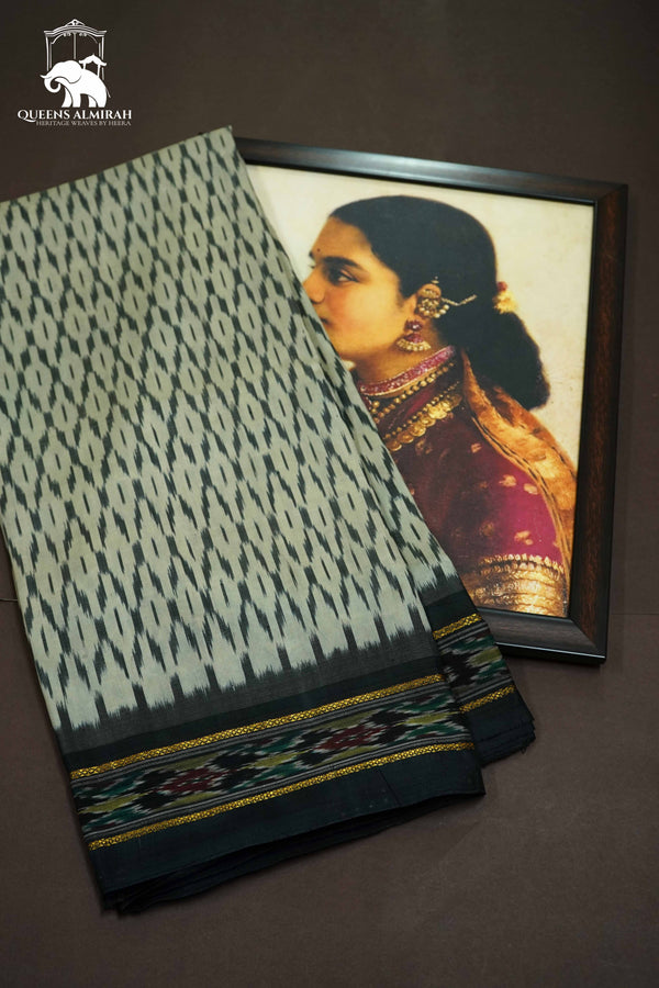 STONE GREY WITH JET GREY MULBERRY SILK SAREE - Queens Jewel Emporium