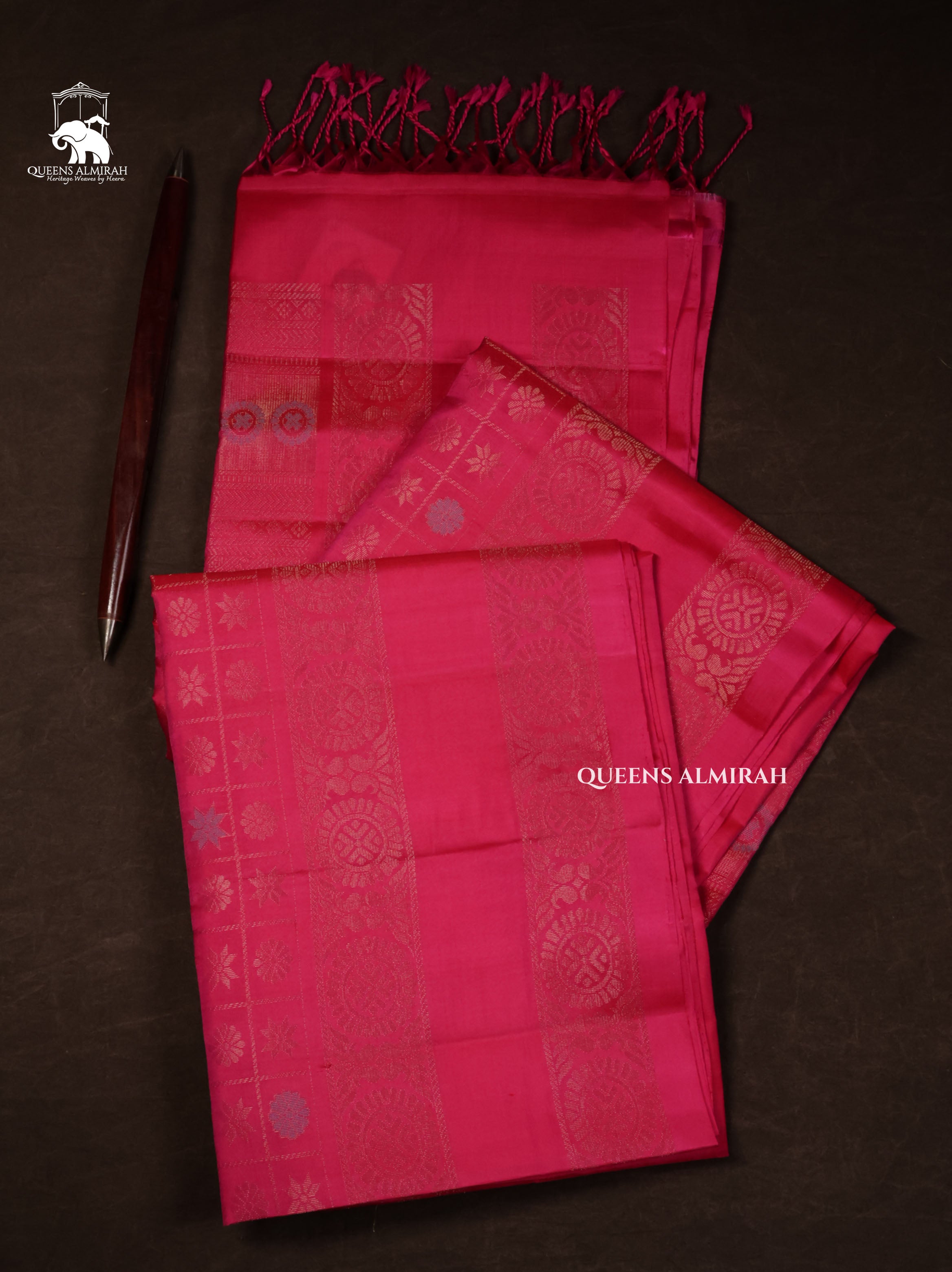Dragon Fruit Pink Athangudi Inspired Pure Soft Silk Saree