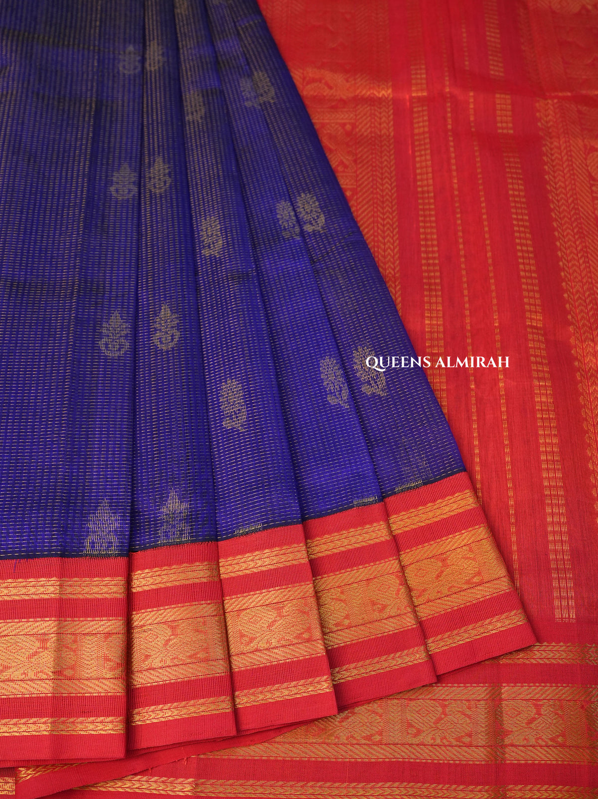 Navy Blue With Red Pure Silk Cotton Saree