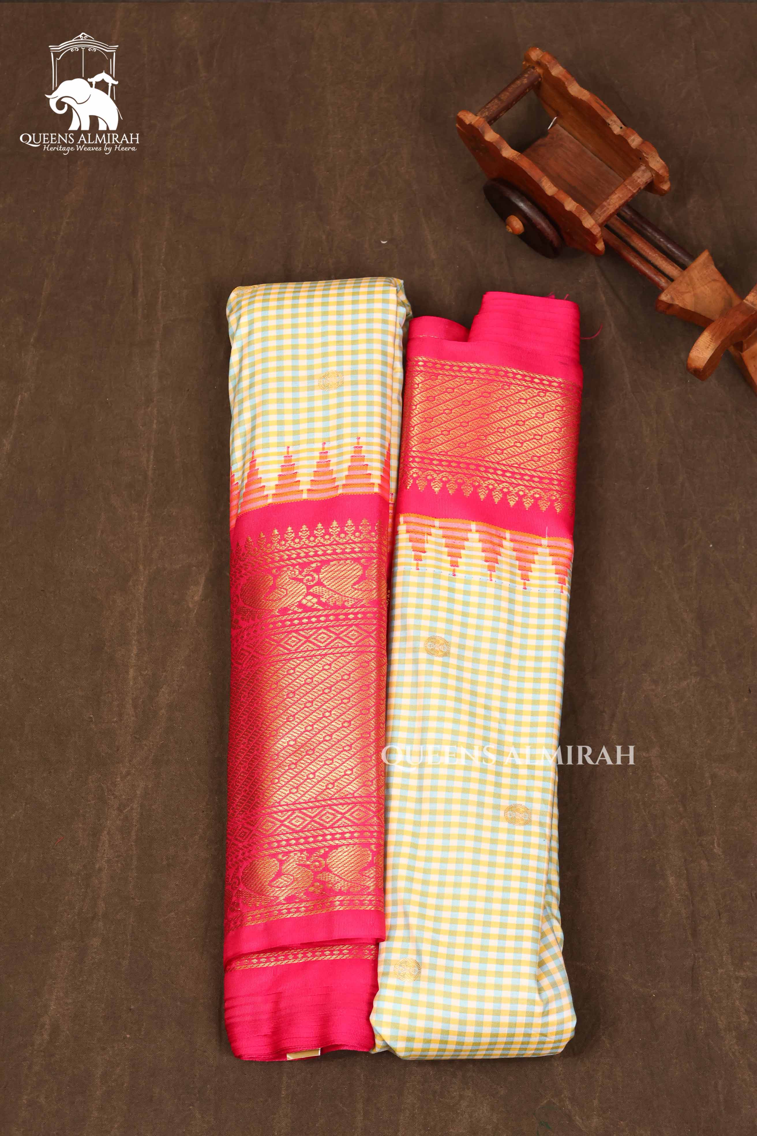 Yellow And Grey Kattam With Pink Semi Gadwal Silk Saree