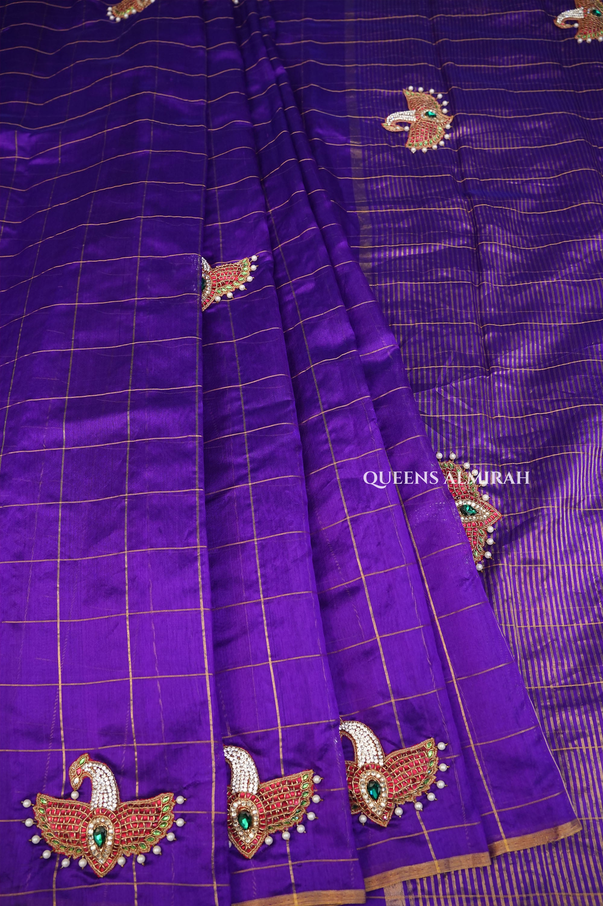 Purple Maya Pakshi Designer Pure Chanderi Silk Saree
