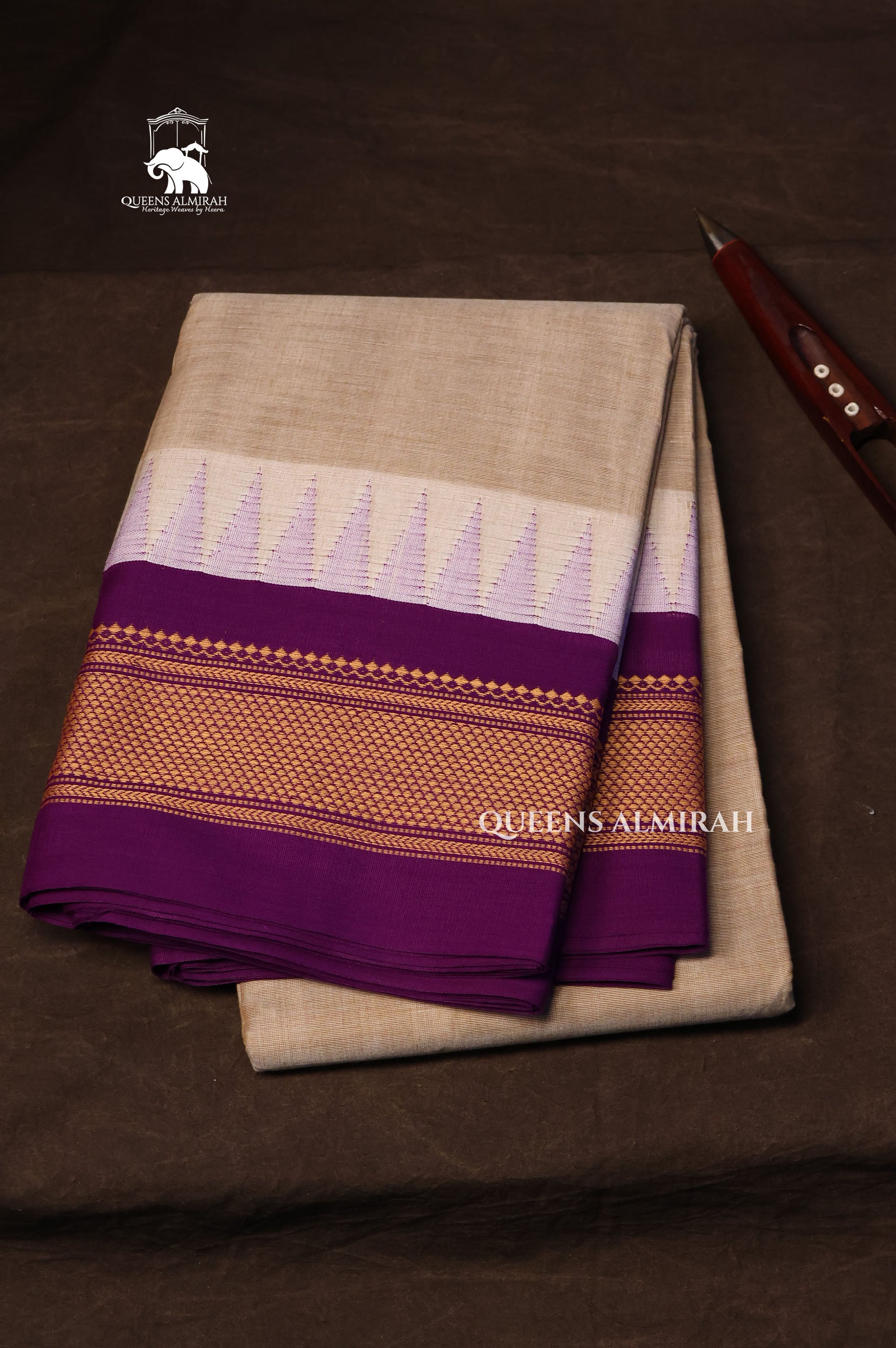 Grey With Purple Chettinad Cotton Saree