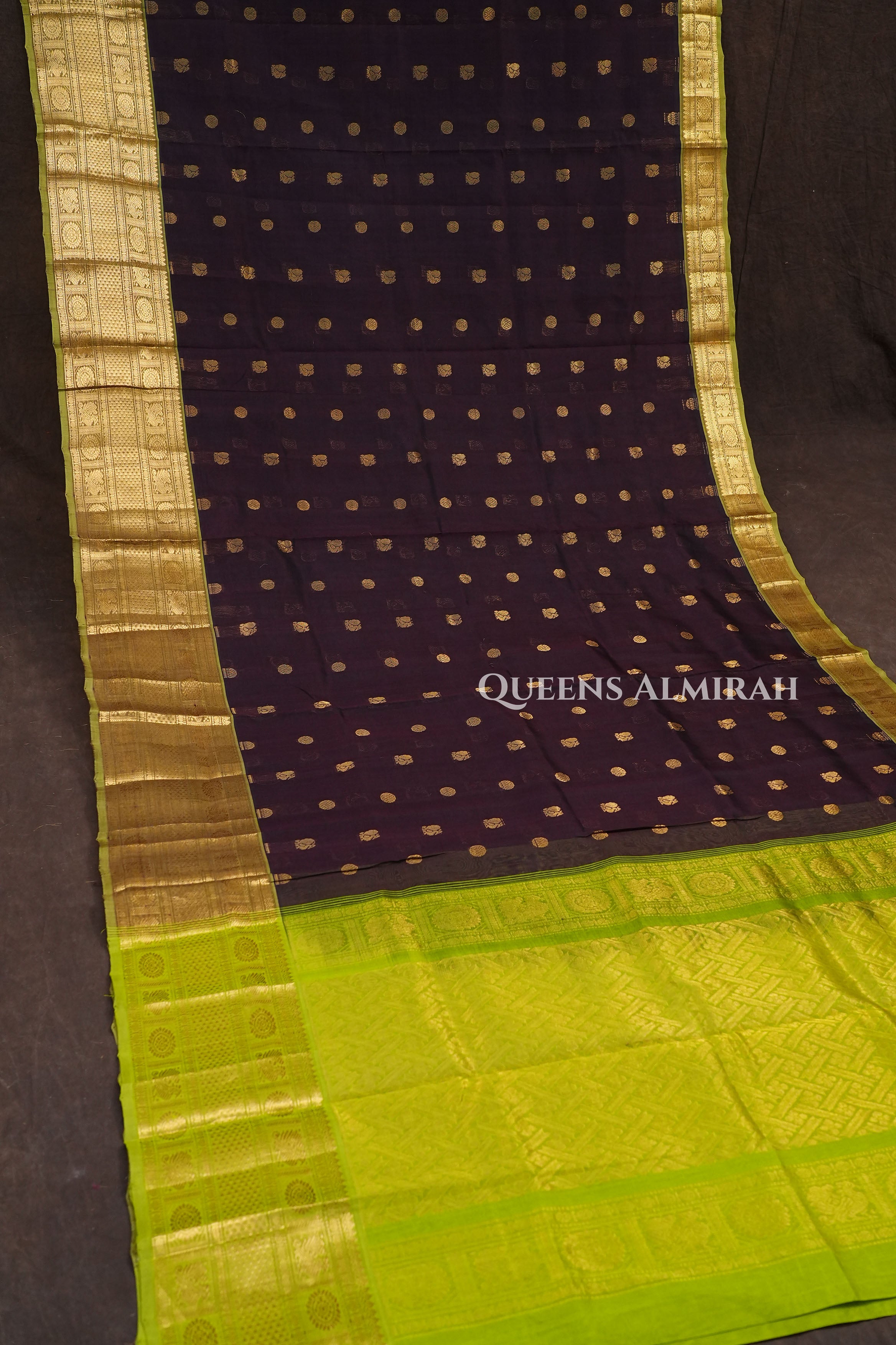 Cocoa Bean With Green Pure Silk Cotton Saree