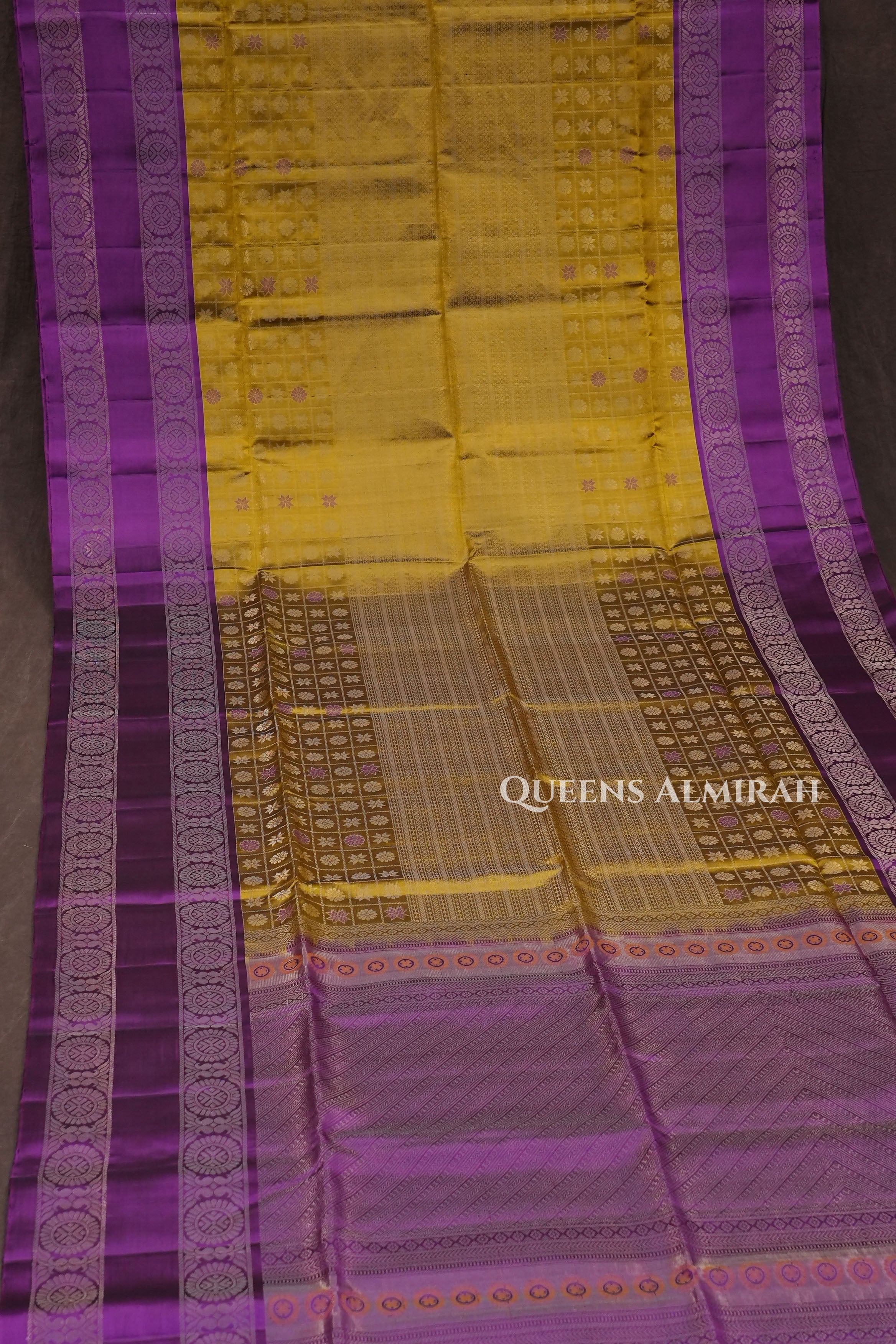 Mustard Yellow With Purple Pure Soft Silk Saree