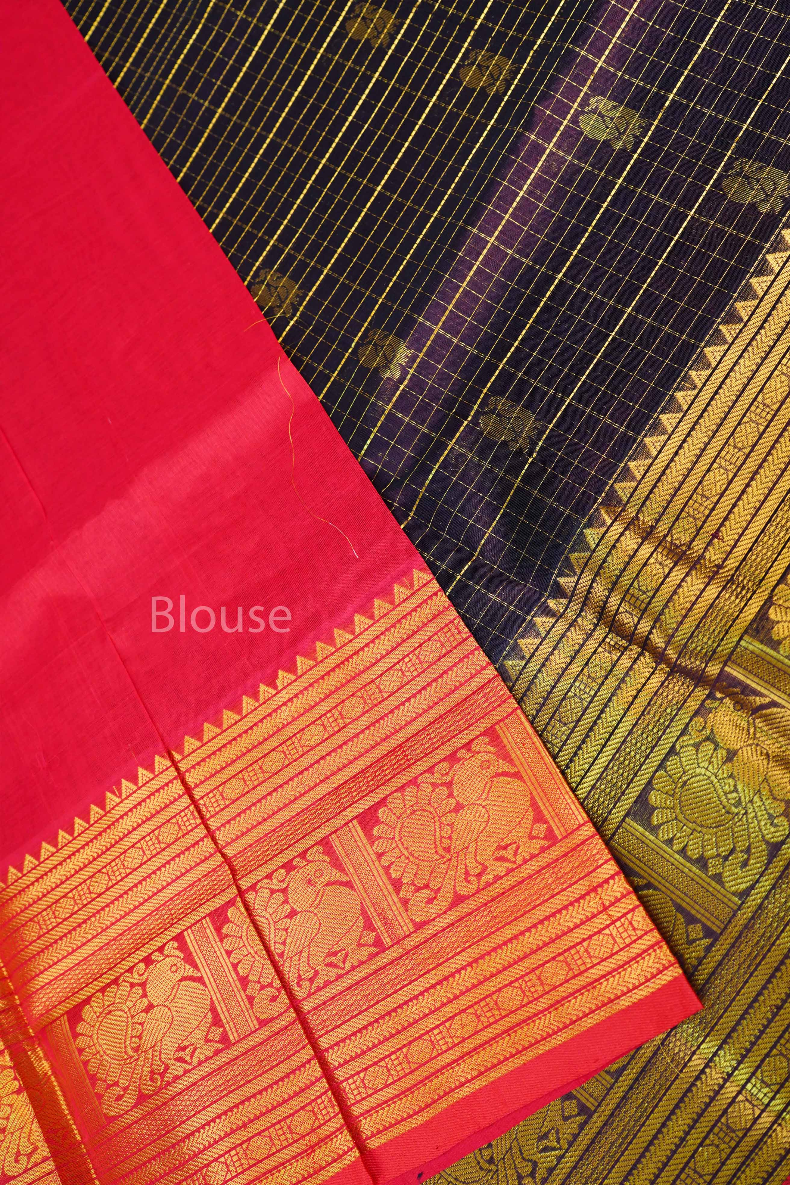 Cocoa Bean With Red Pure Kanchi Silk Cotton Saree