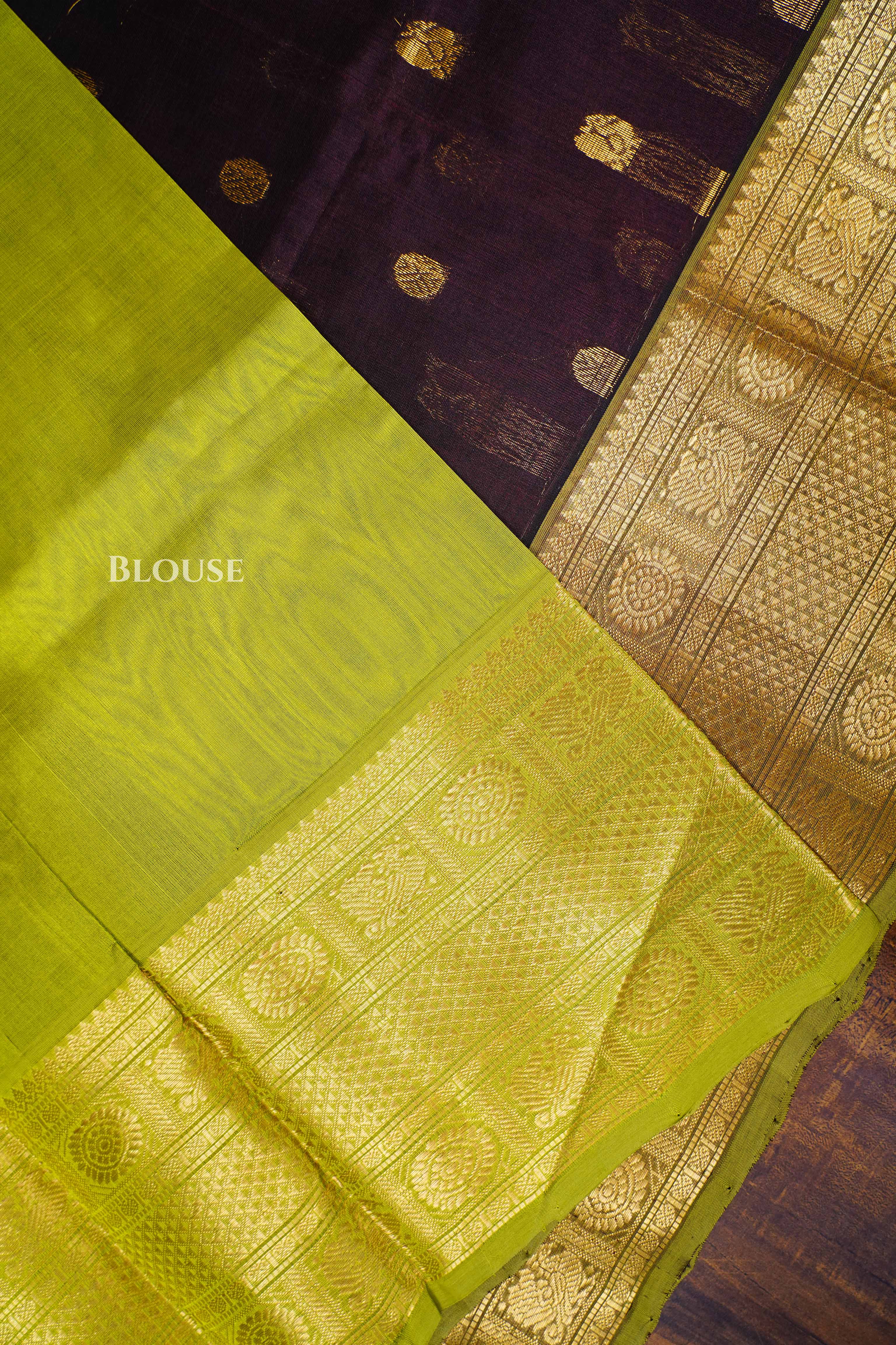 Cocoa Bean With Green Pure Silk Cotton Saree