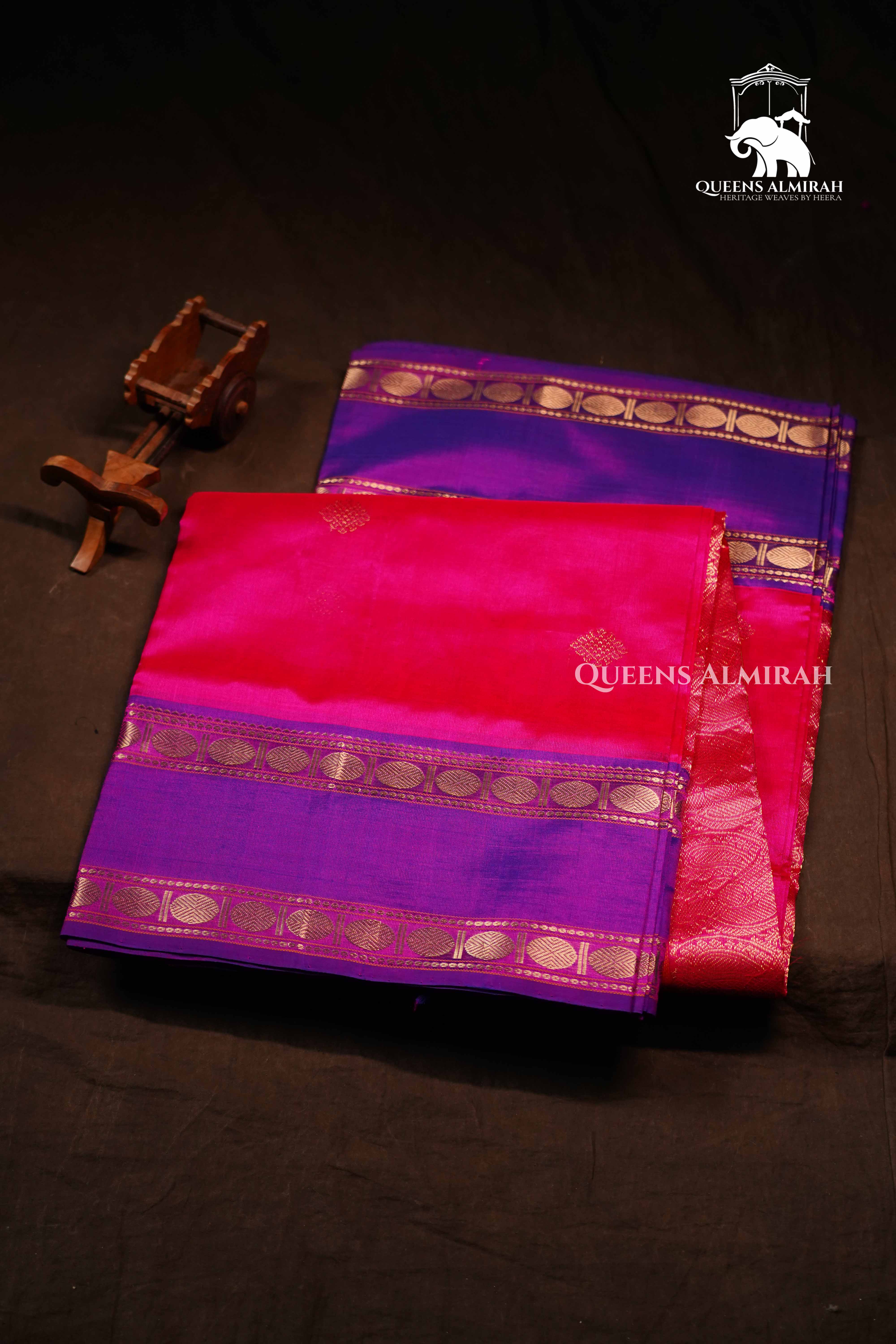 Dark Magenta With Purple Karaikudi Chettinad Silk Cotton Saree