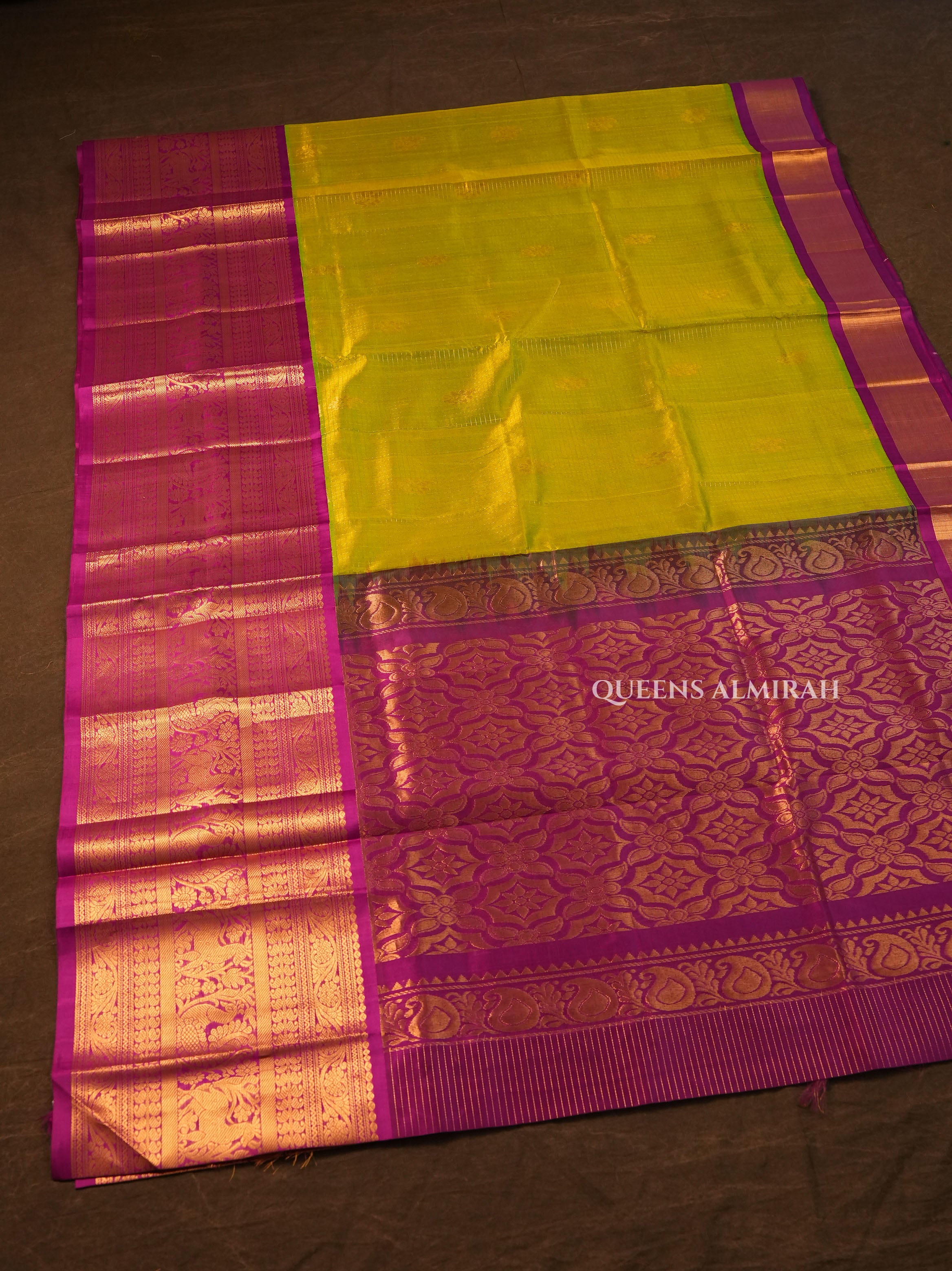 Parrot Green With Purple Pure Silk Cotton Saree