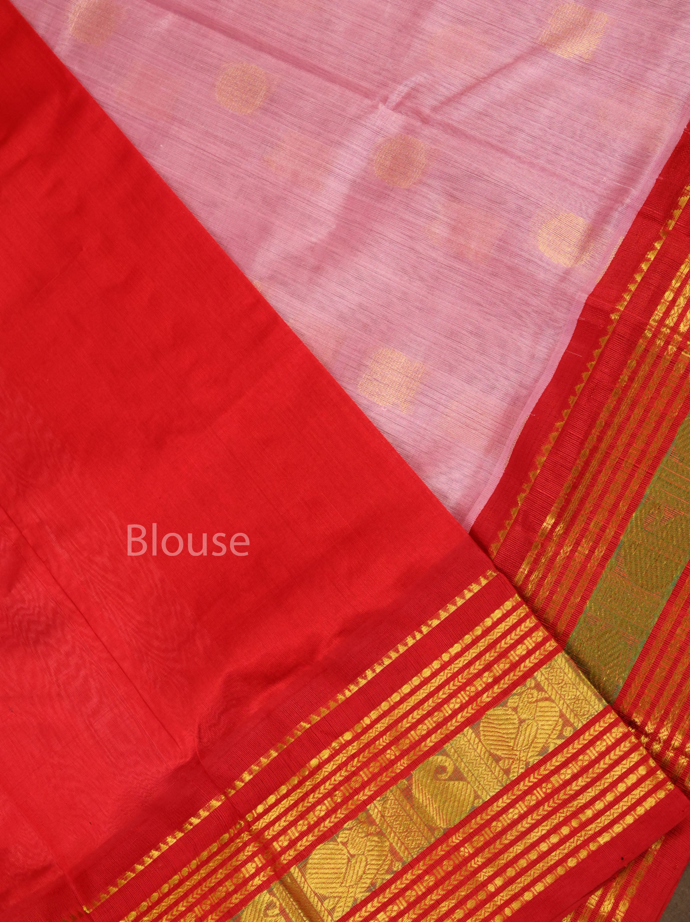 Pink With Red Pure Silk Cotton Saree
