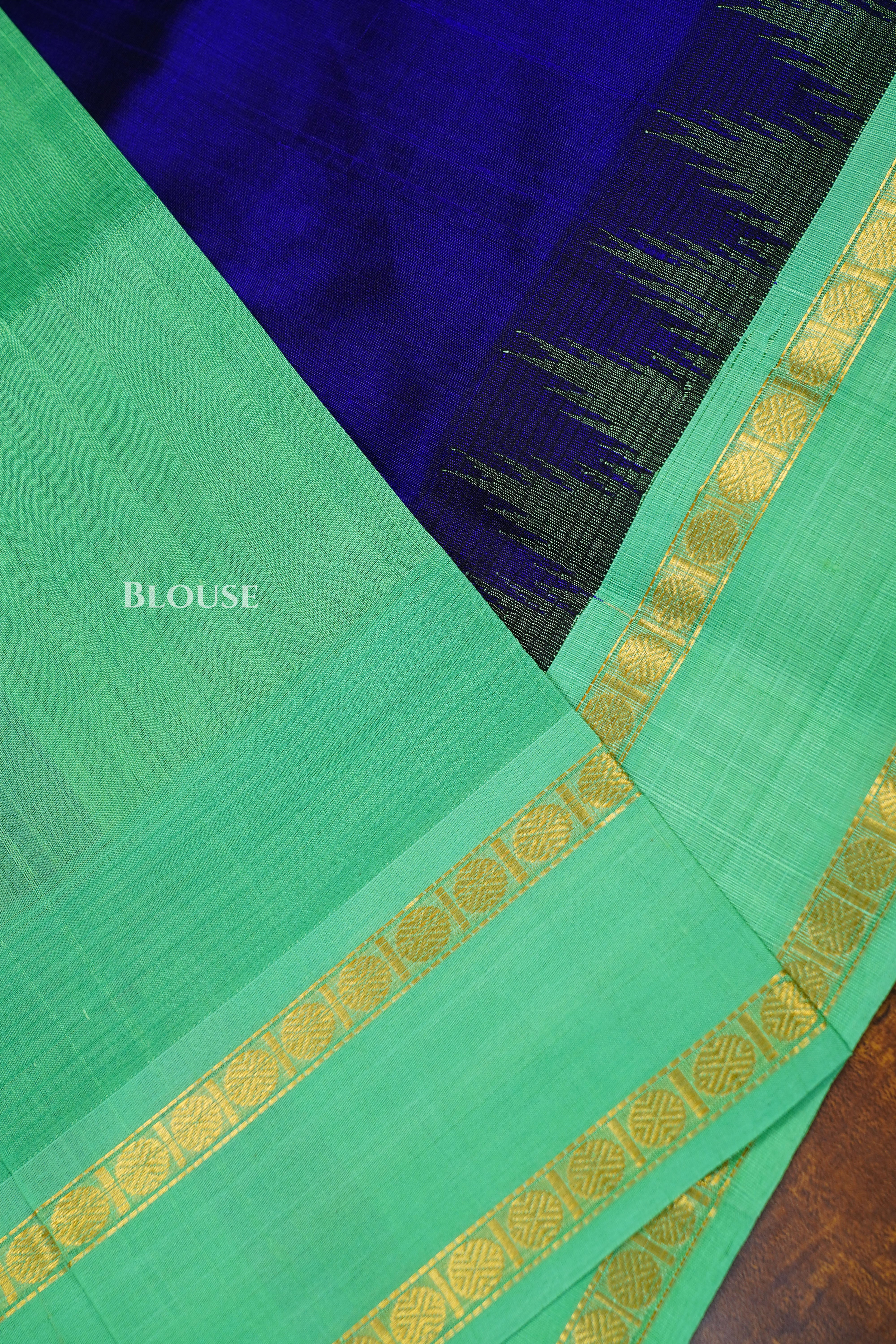 Ms Blue With Sea Green Pure Kanchi Silk Cotton Saree